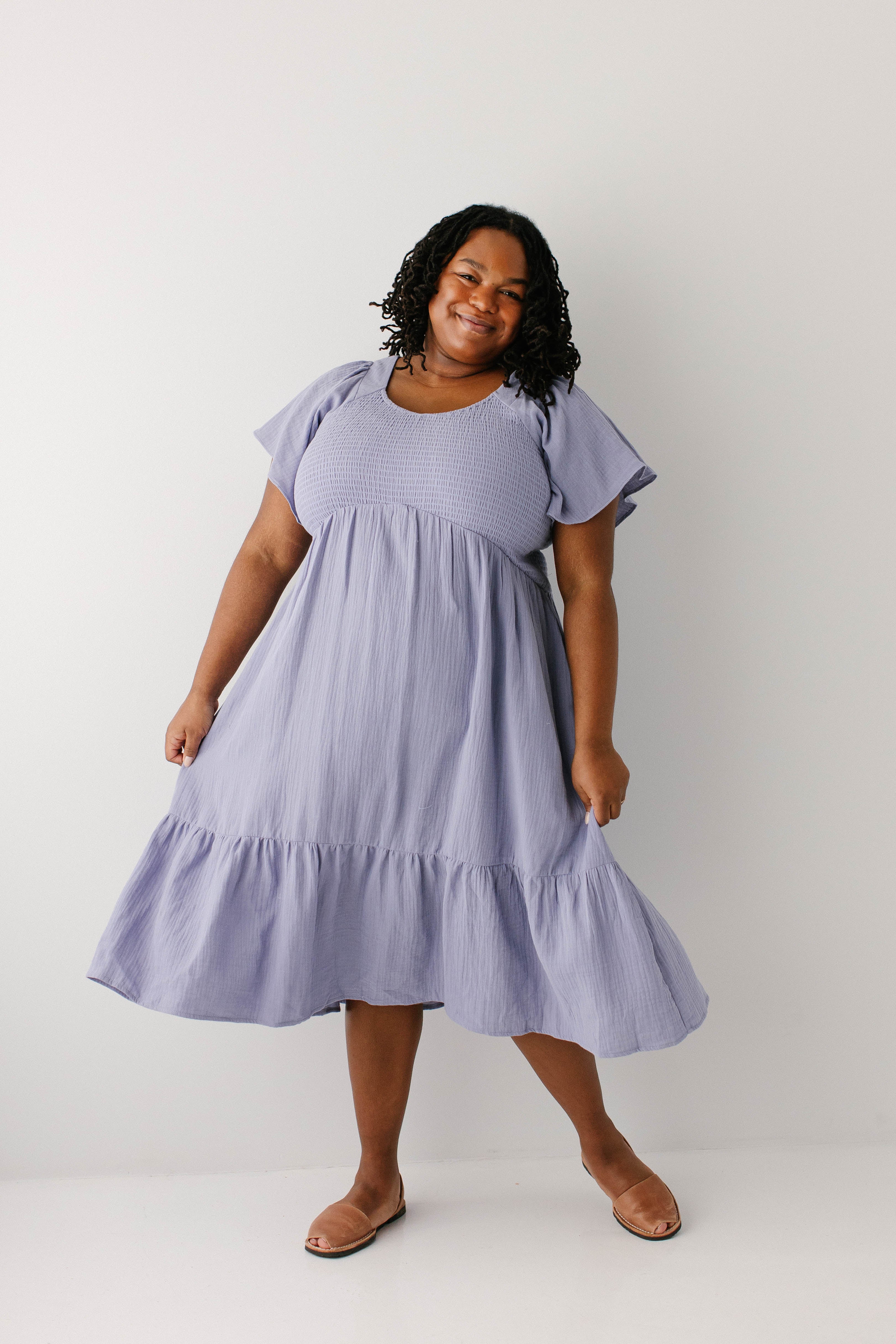 'Quincy' Gauze Smocked Bodice Midi Dress - Image 2