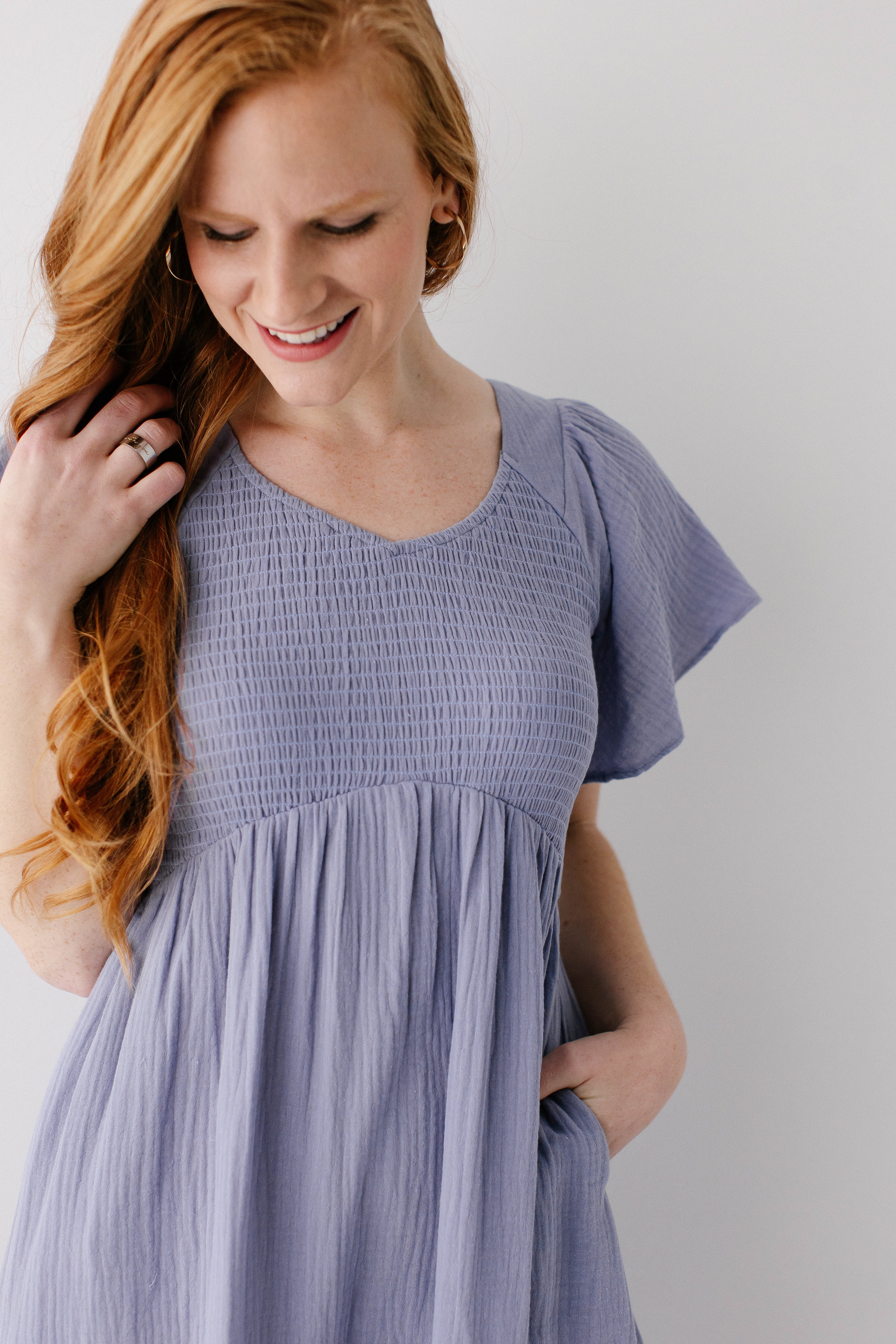 'Quincy' Gauze Smocked Bodice Midi Dress - Image 3