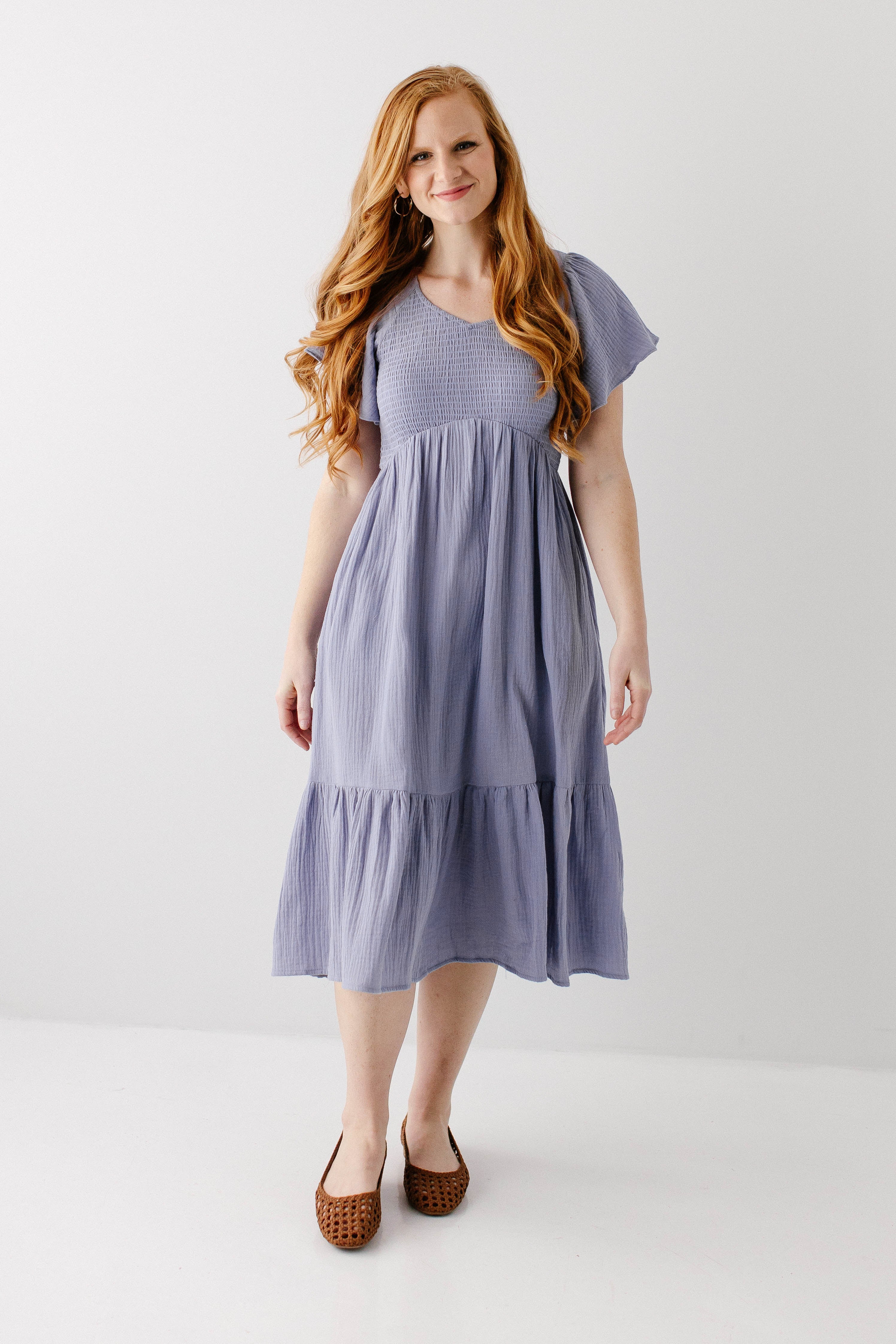 'Quincy' Gauze Smocked Bodice Midi Dress - Image 4
