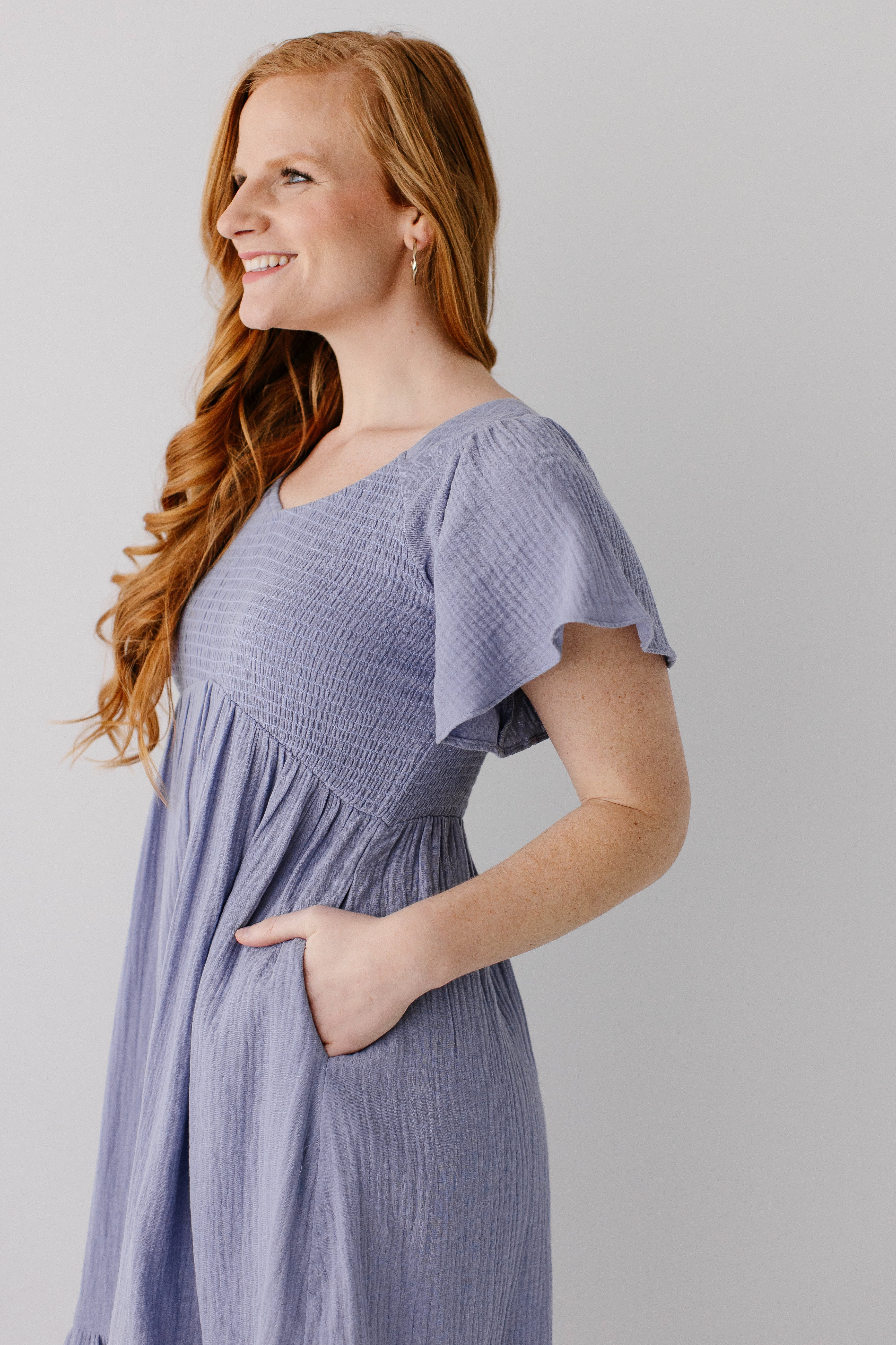 'Quincy' Gauze Smocked Bodice Midi Dress - Image 5