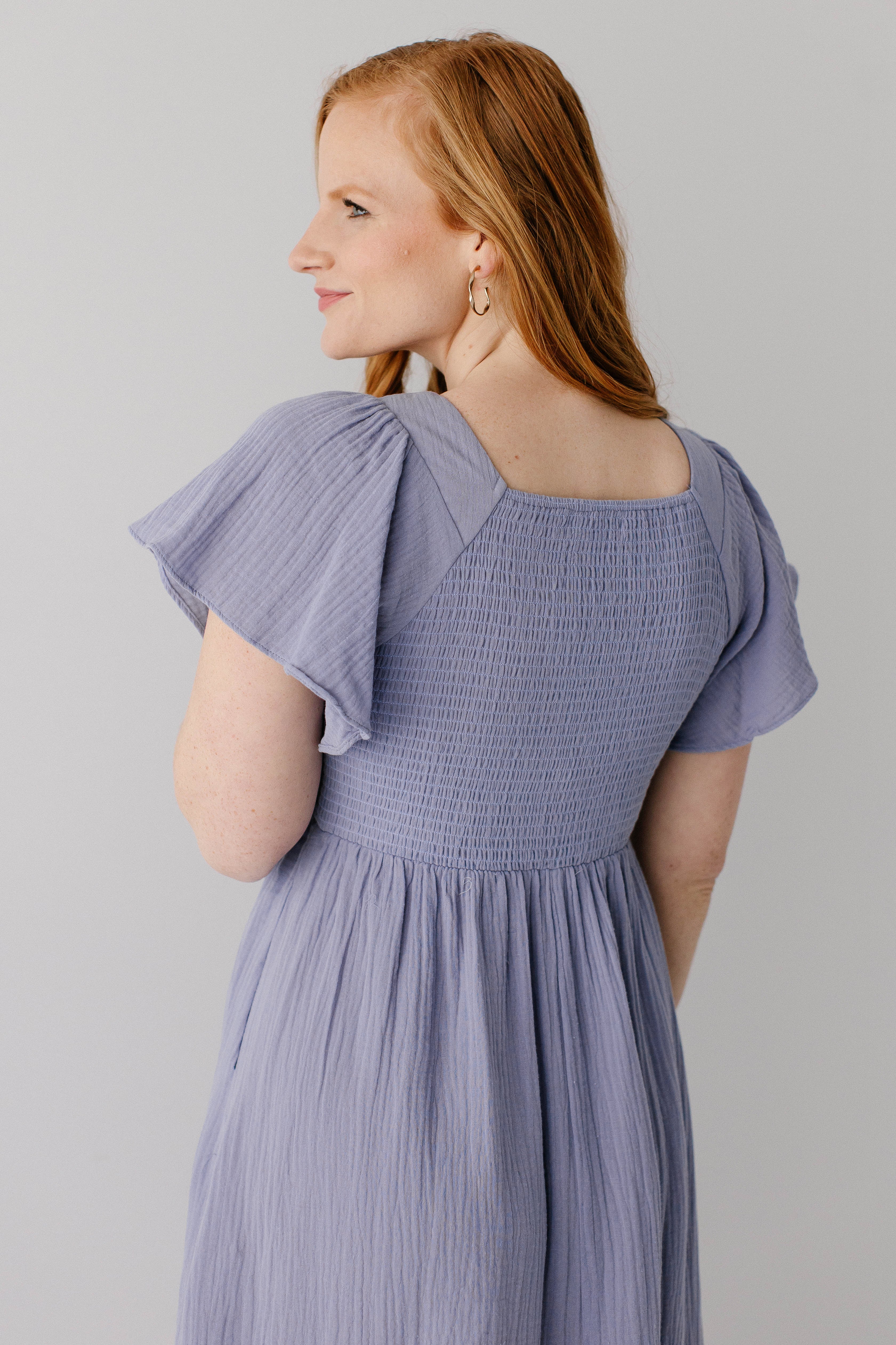 'Quincy' Gauze Smocked Bodice Midi Dress - Image 7