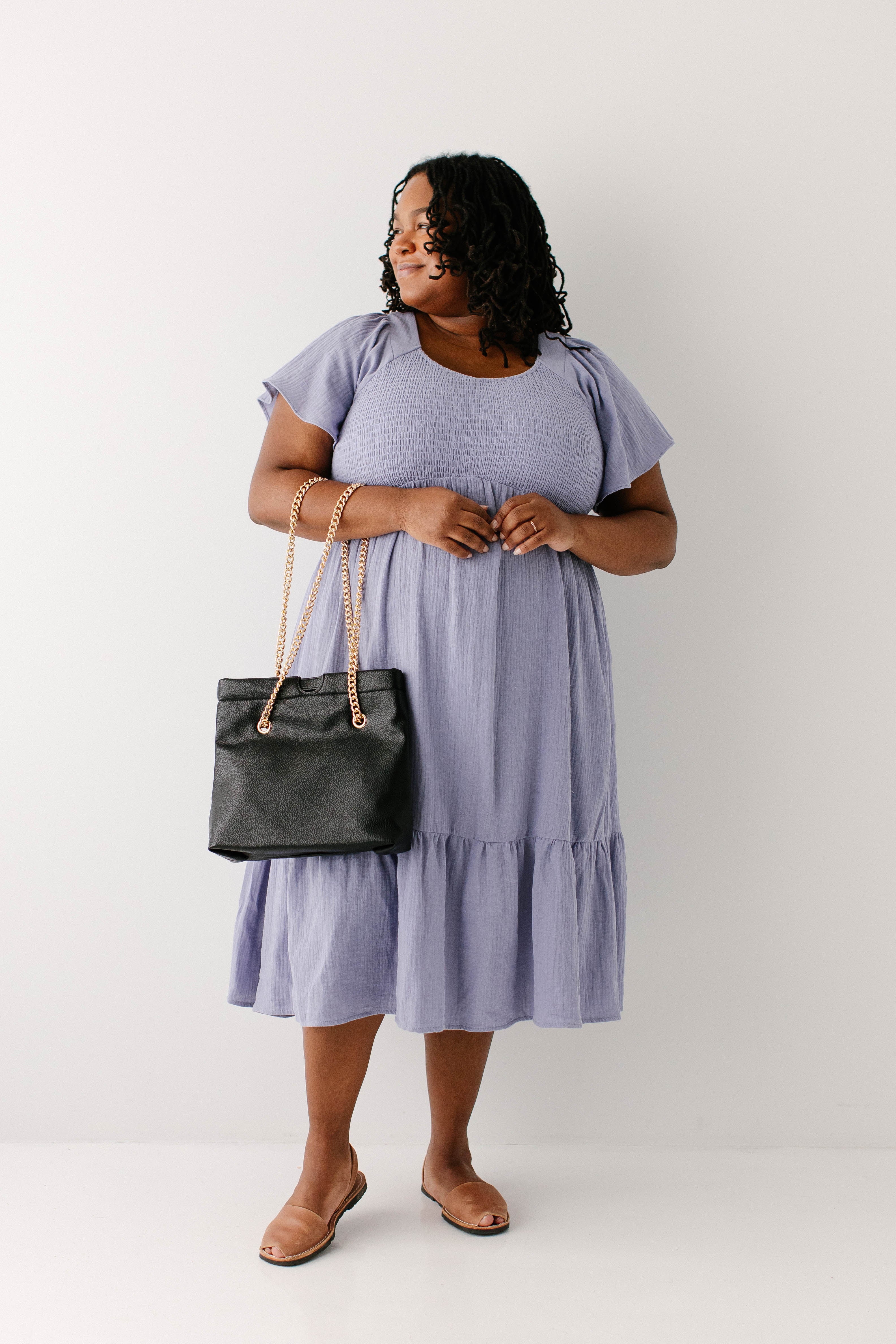 'Quincy' Gauze Smocked Bodice Midi Dress - Image 9