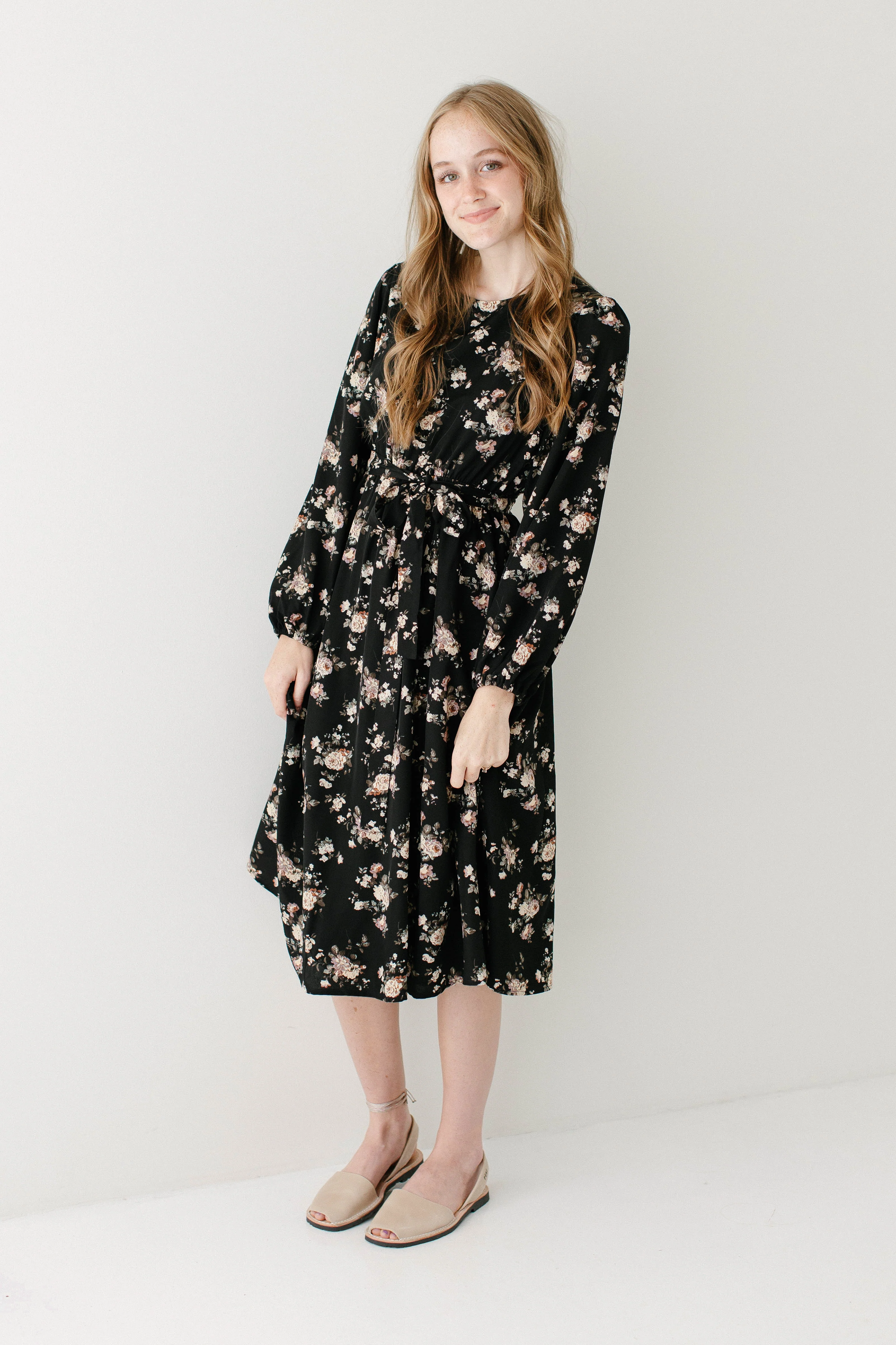 Ramona Long Sleeve Rose Print Midi Dress FINAL SALE - Image 10