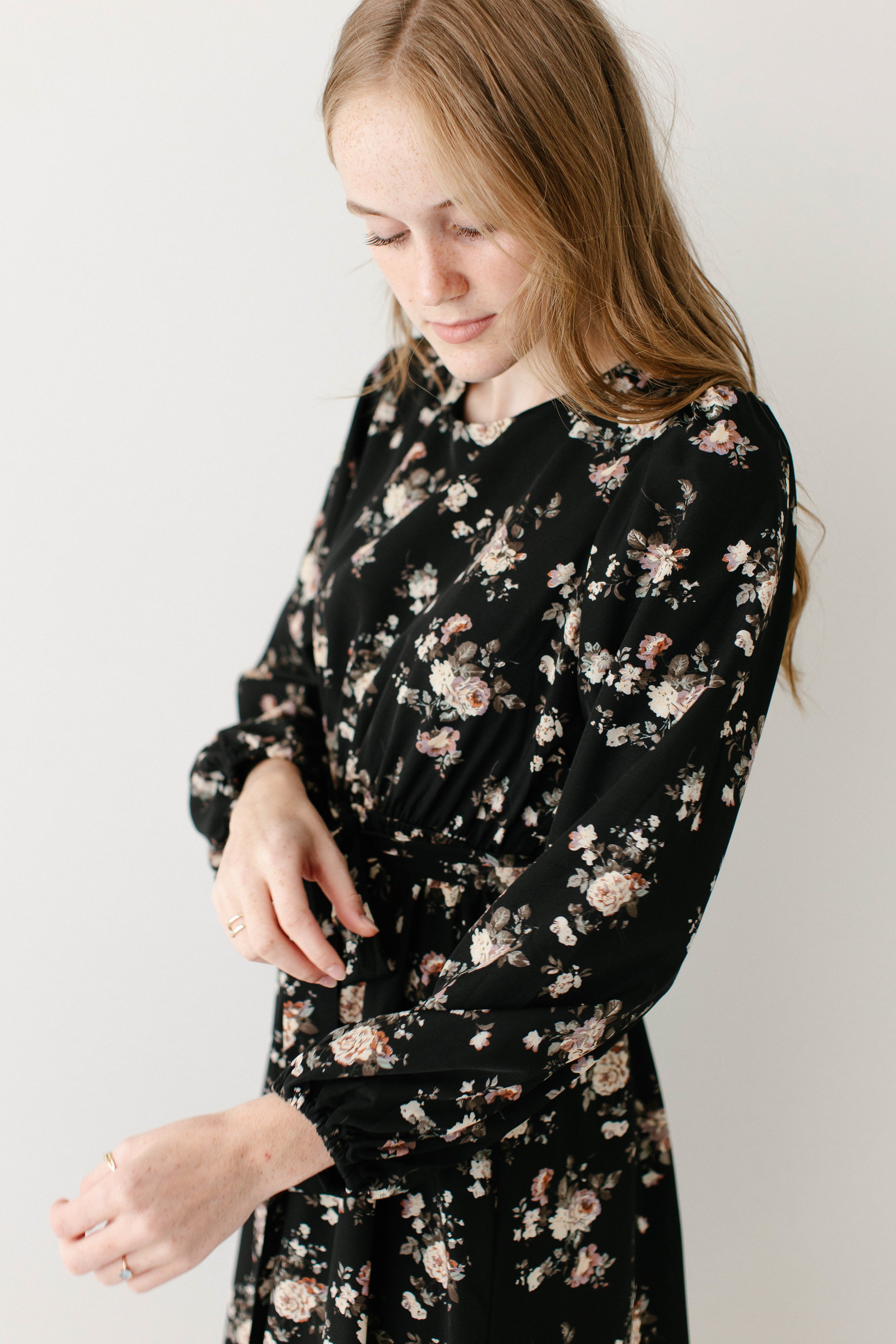 Ramona Long Sleeve Rose Print Midi Dress FINAL SALE - Image 11