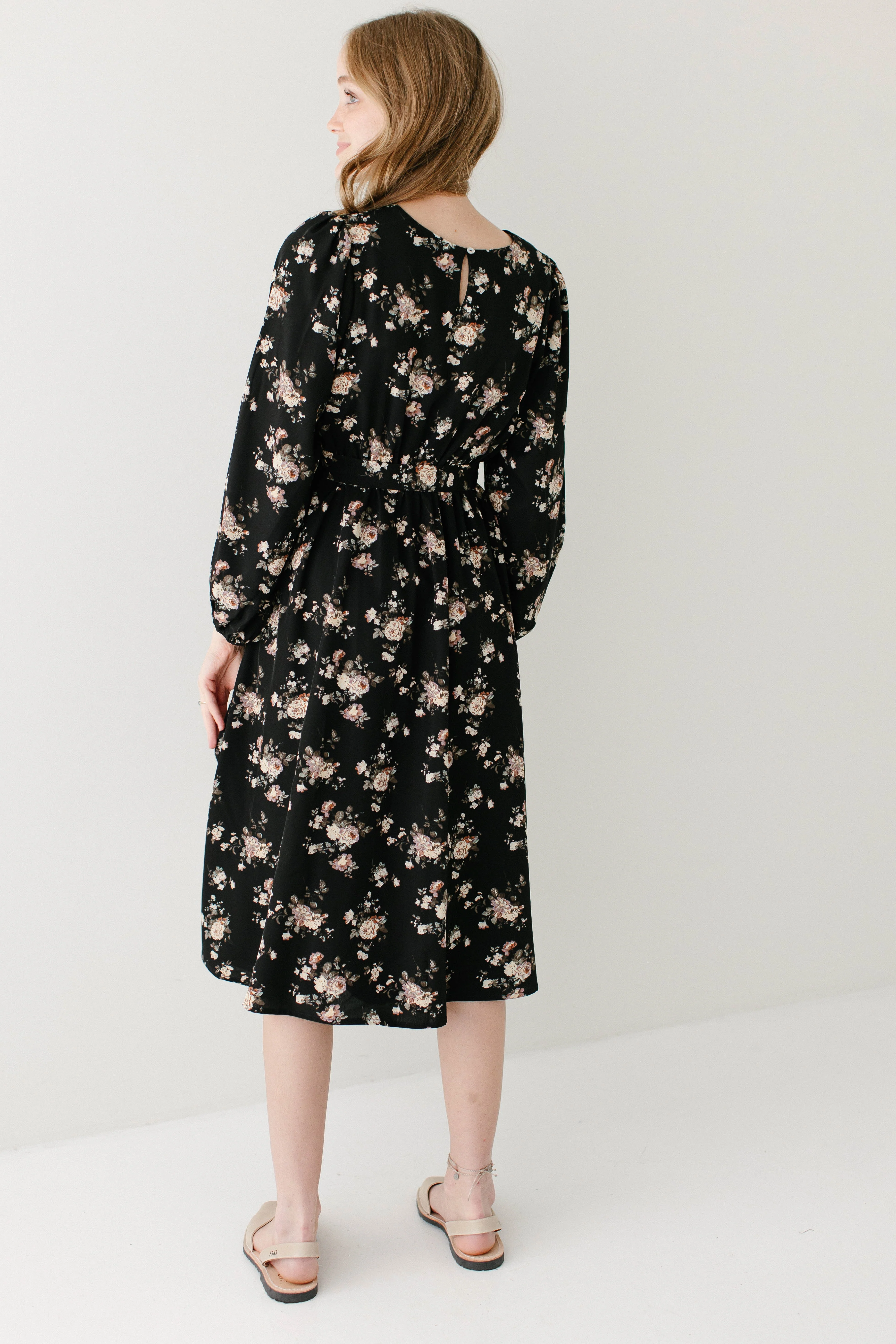 Ramona Long Sleeve Rose Print Midi Dress FINAL SALE - Image 12