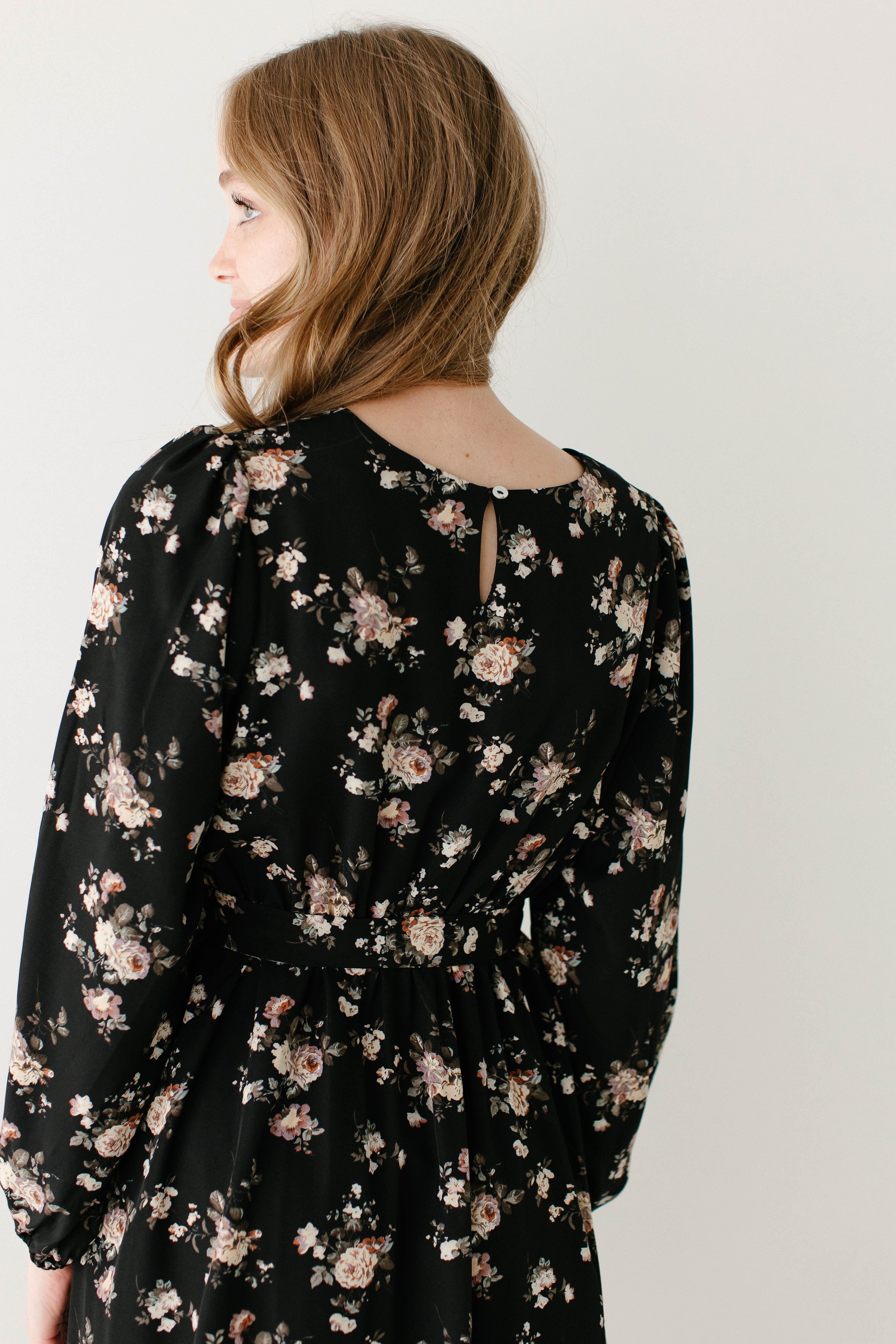 Ramona Long Sleeve Rose Print Midi Dress FINAL SALE - Image 13