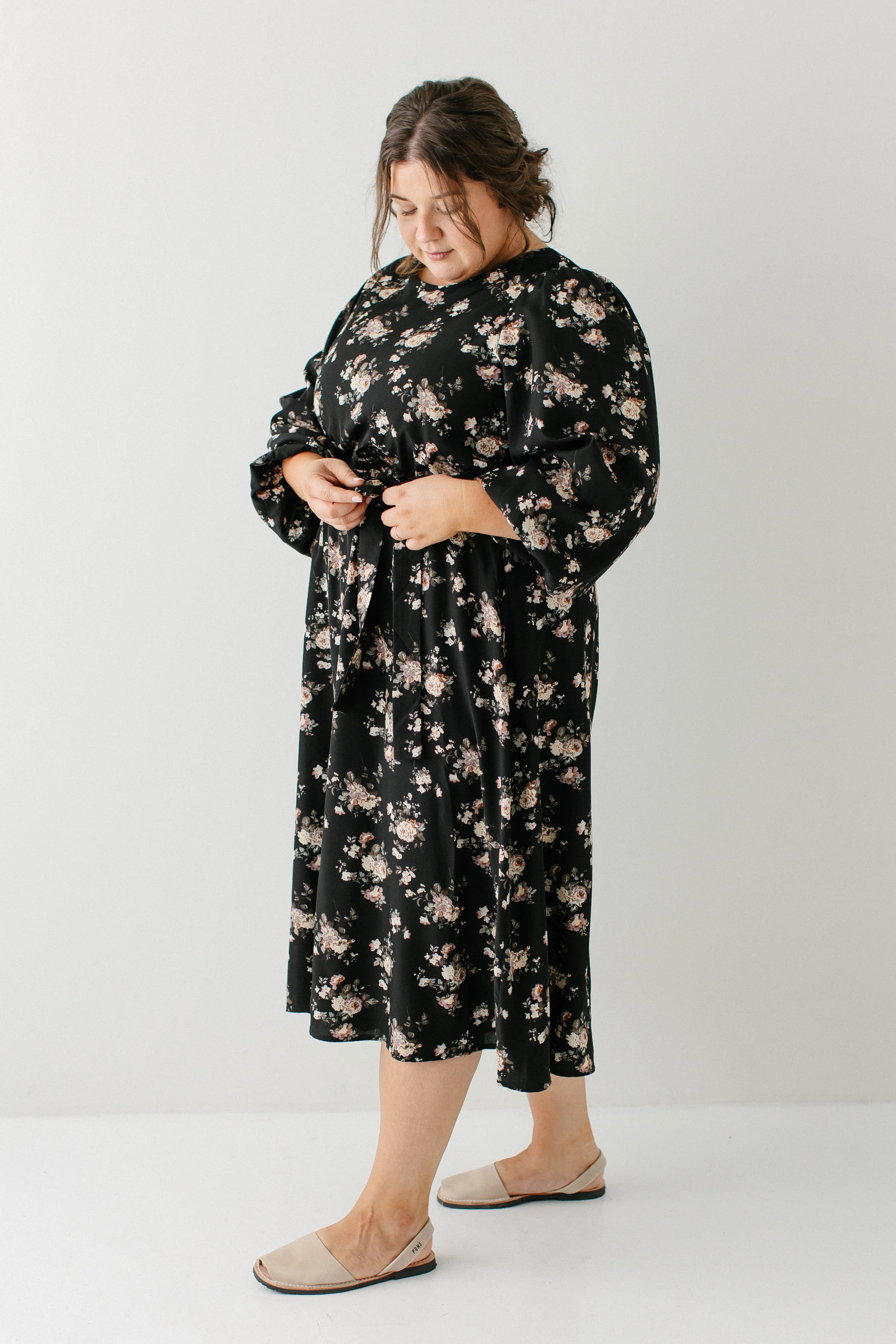 Ramona Long Sleeve Rose Print Midi Dress FINAL SALE - Image 3