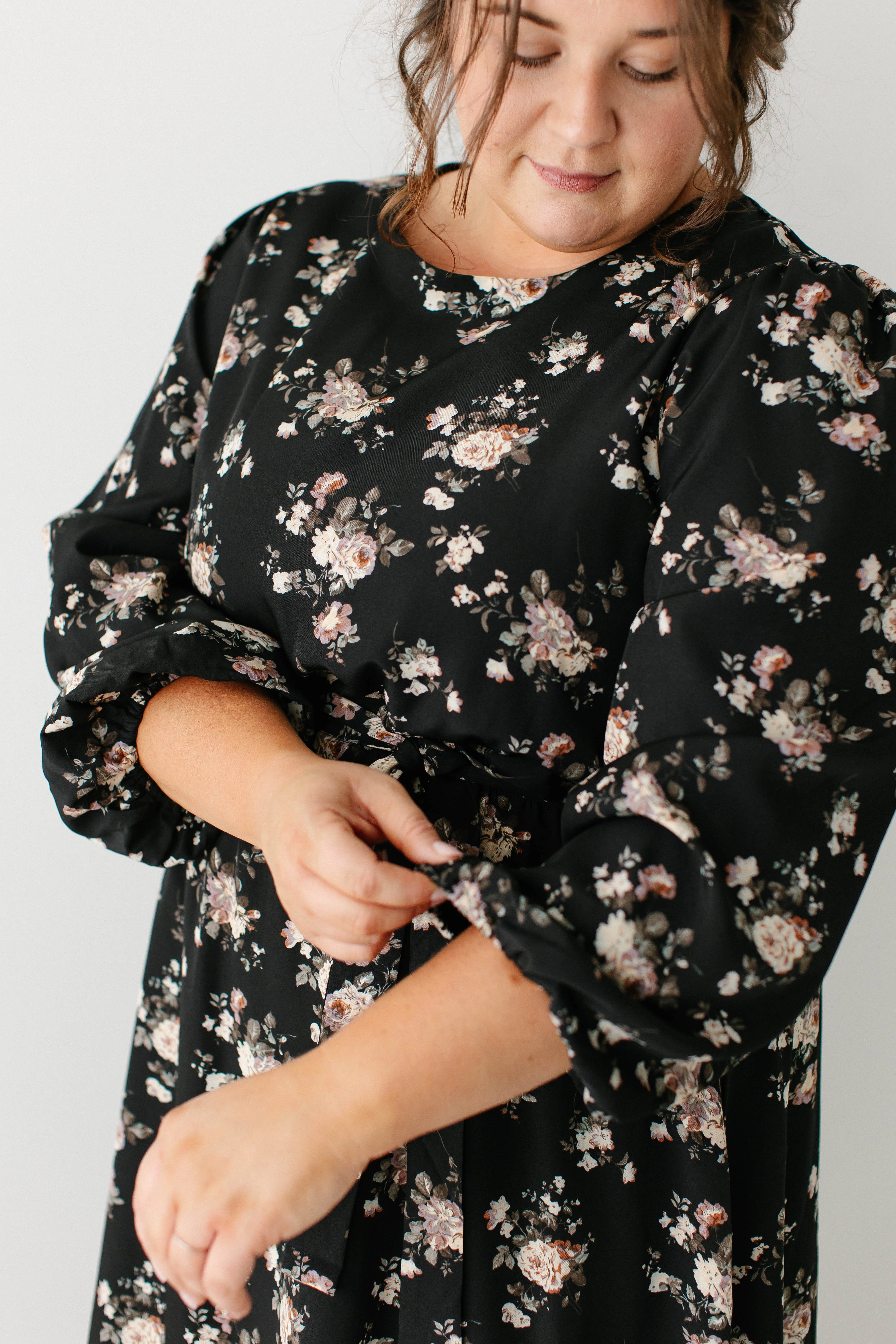 Ramona Long Sleeve Rose Print Midi Dress FINAL SALE - Image 4