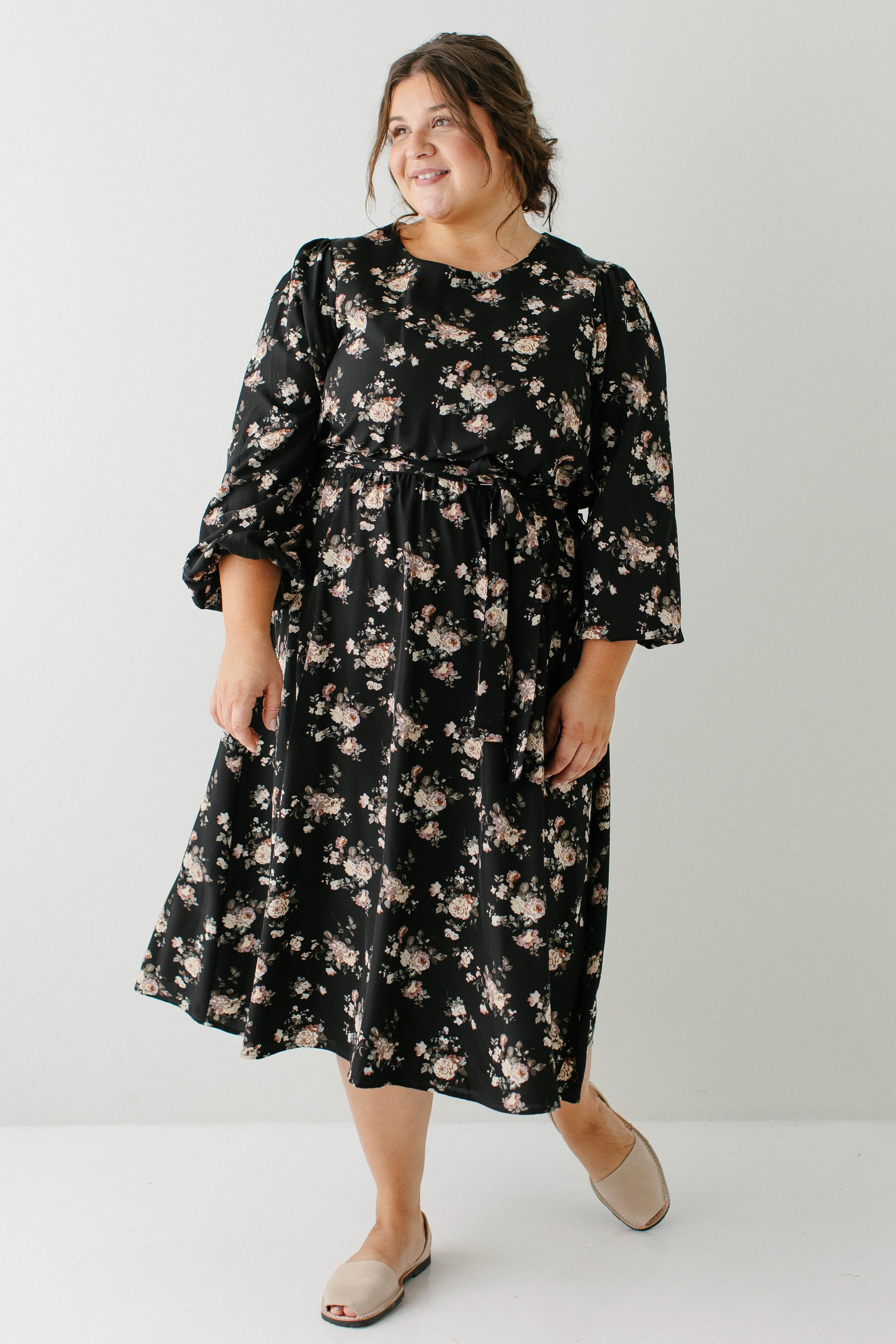 Ramona Long Sleeve Rose Print Midi Dress FINAL SALE - Image 5