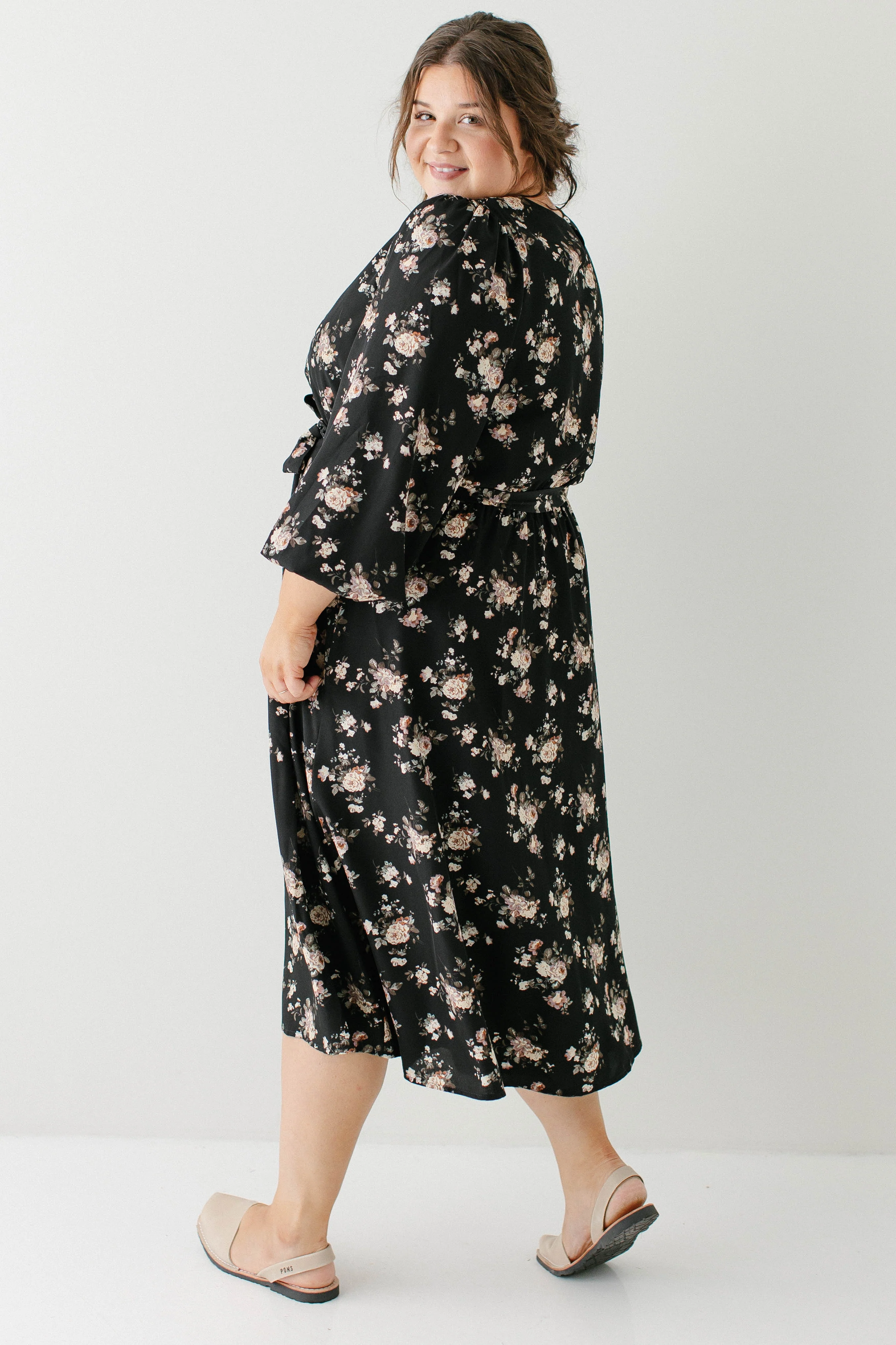 Ramona Long Sleeve Rose Print Midi Dress FINAL SALE - Image 6
