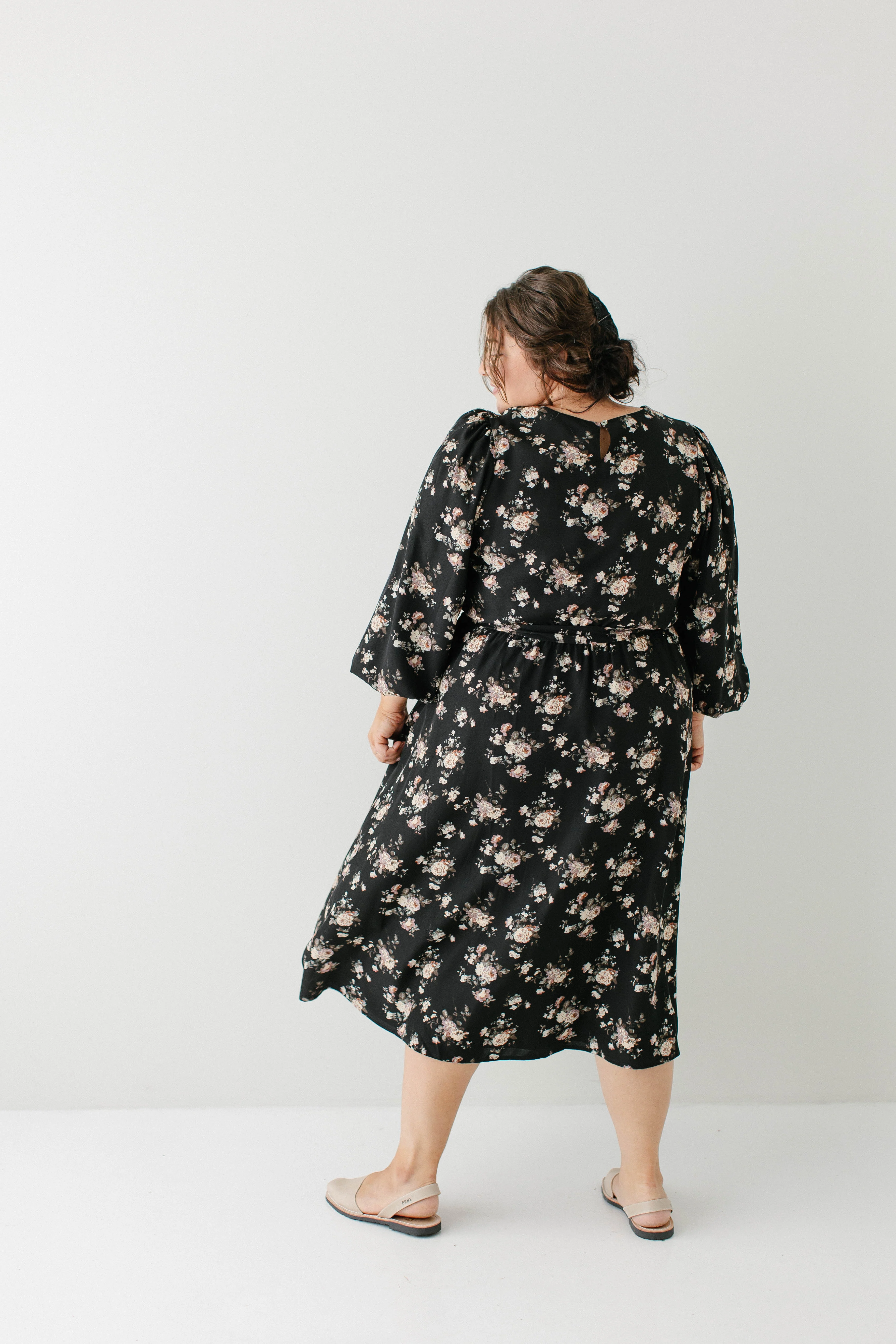 Ramona Long Sleeve Rose Print Midi Dress FINAL SALE - Image 7