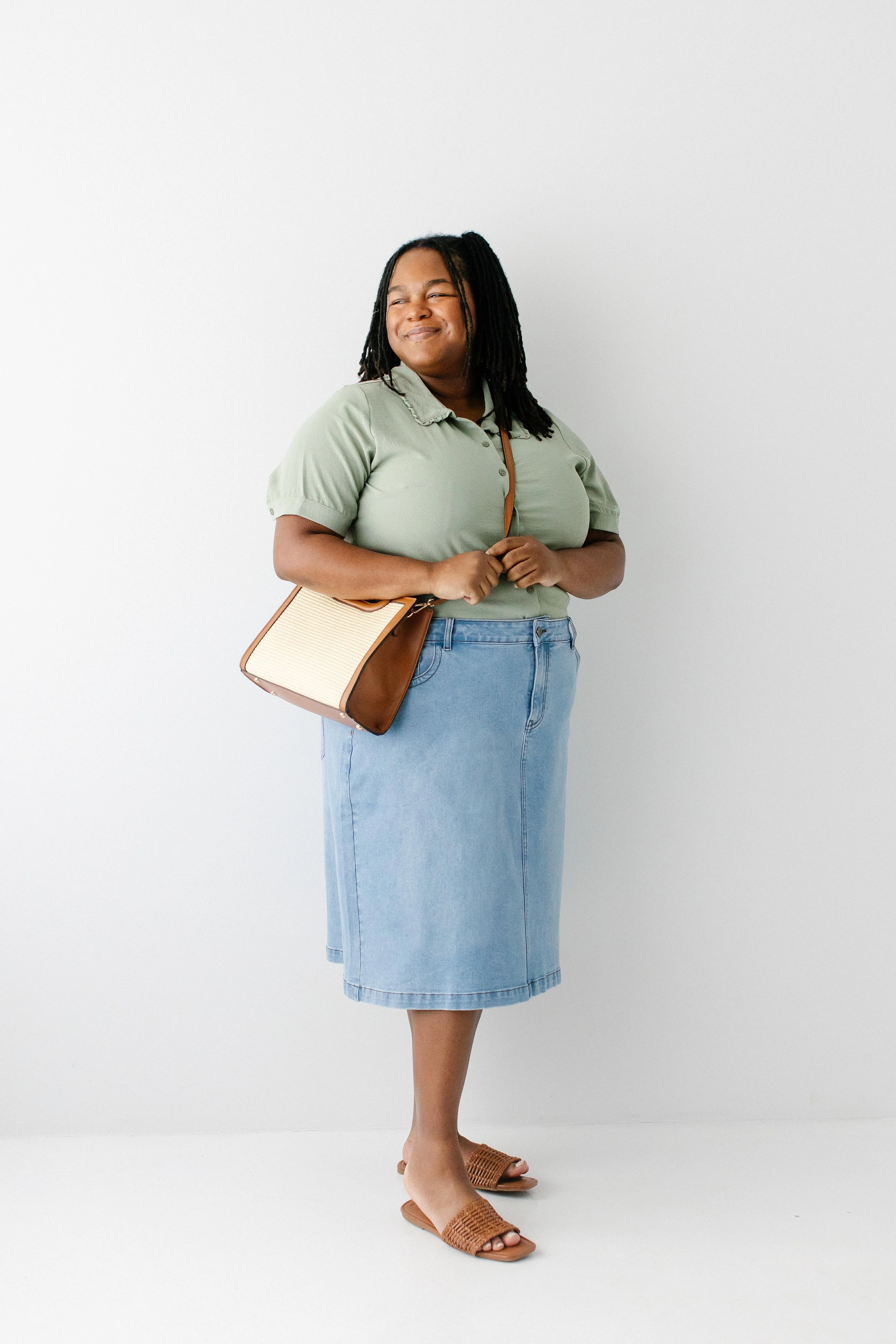 Renee A-Line Stretch Denim Knee Length Skirt FINAL SALE - Image 10