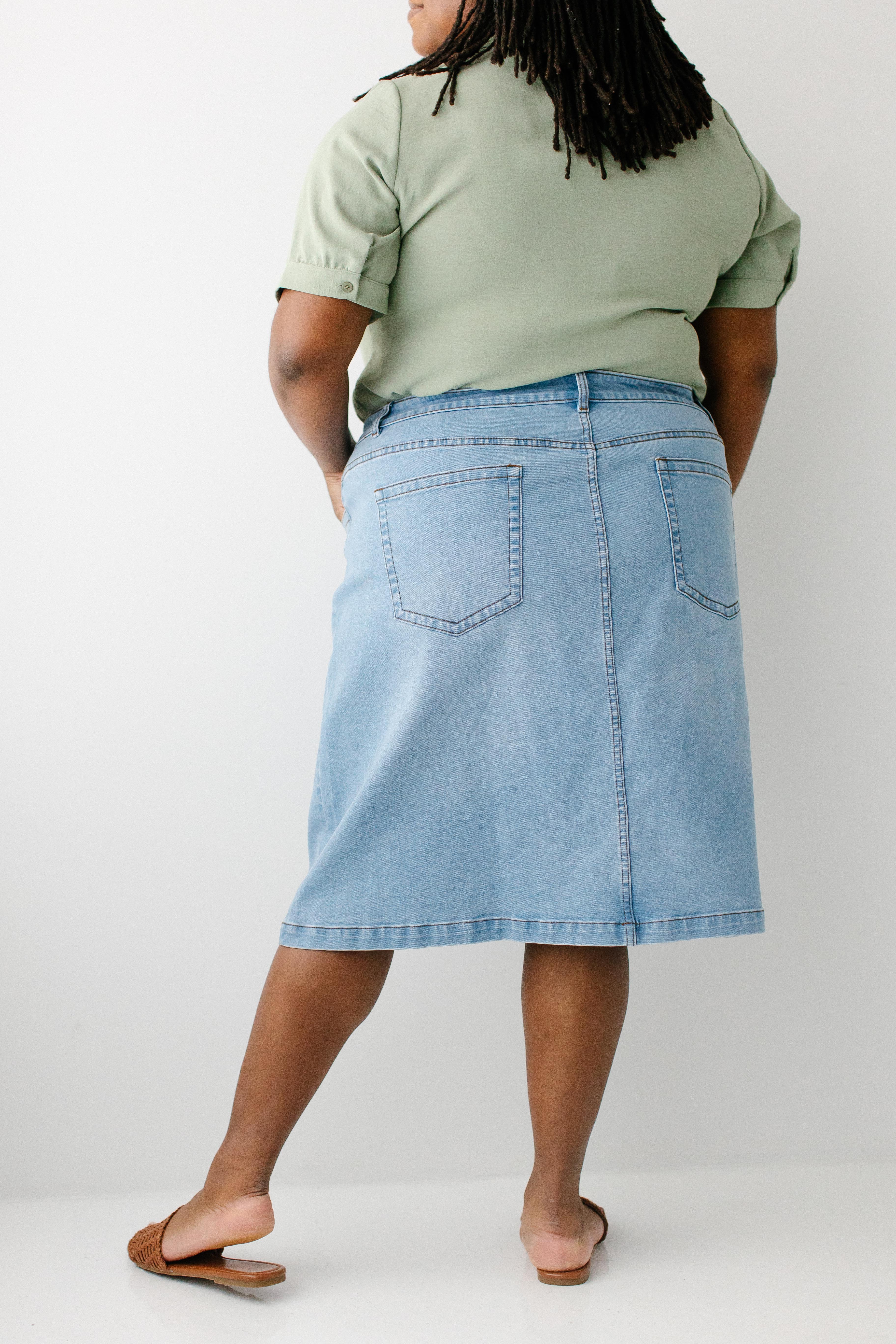 Renee A-Line Stretch Denim Knee Length Skirt FINAL SALE - Image 11