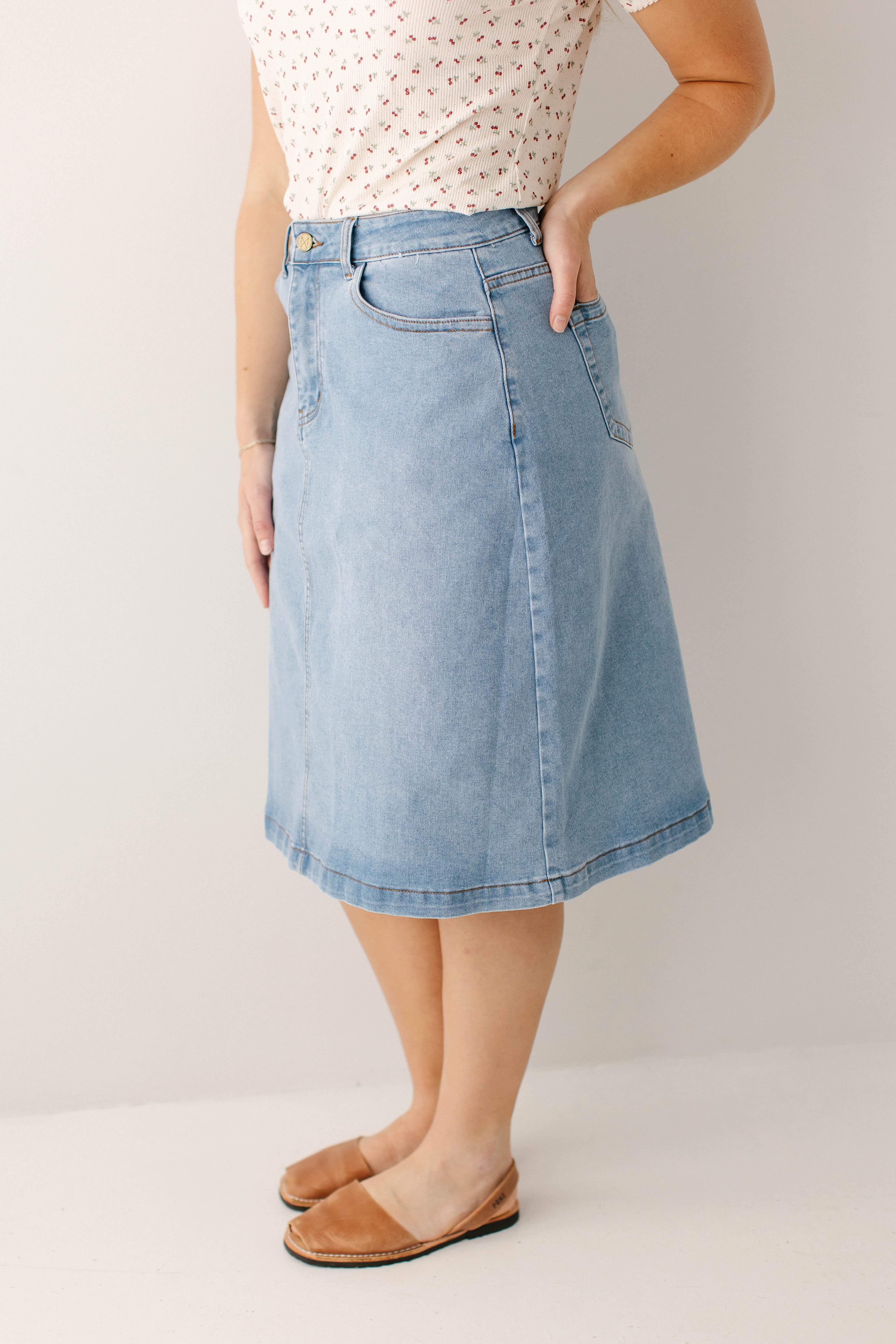 Renee A-Line Stretch Denim Knee Length Skirt FINAL SALE - Image 3