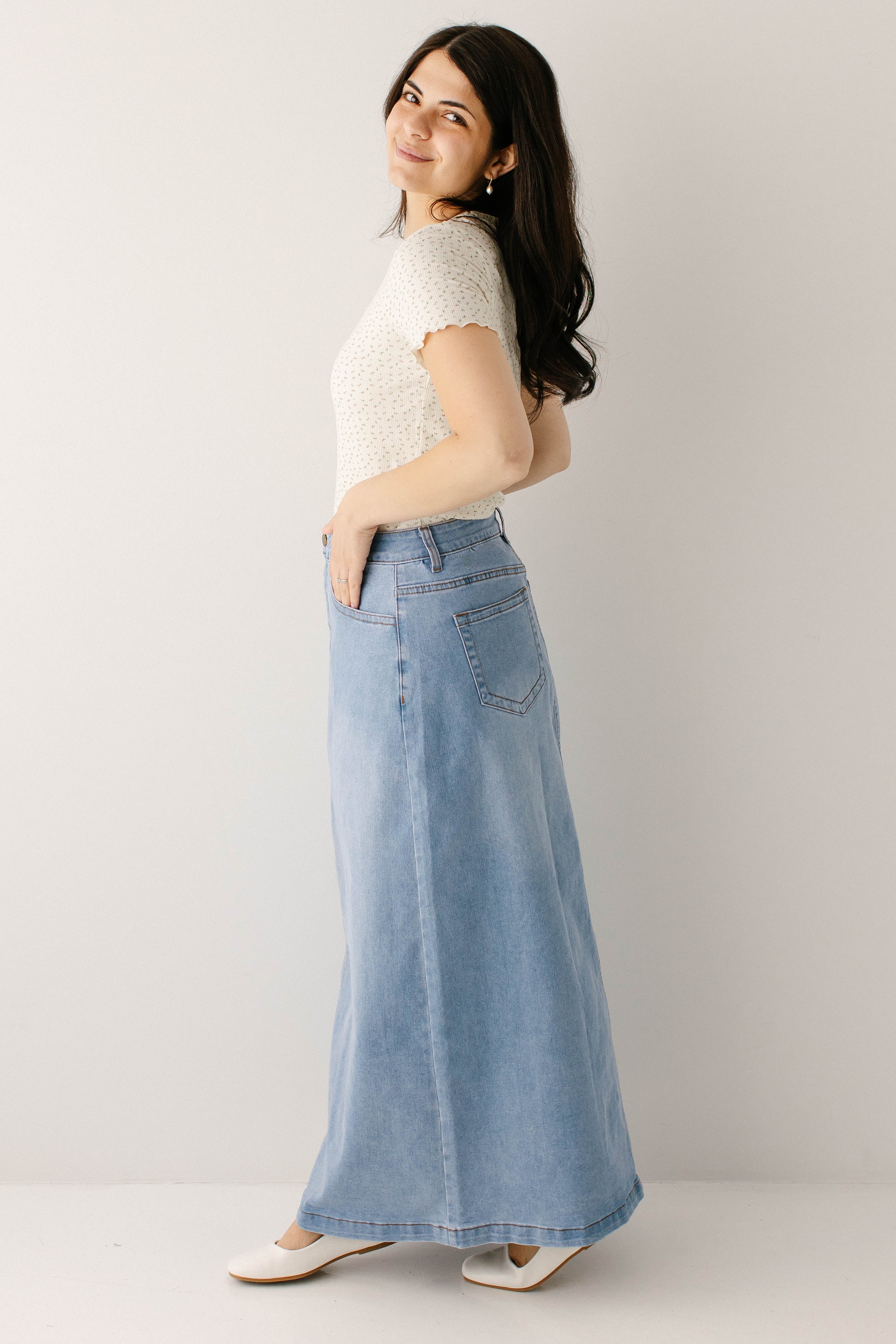 Renee A-Line Stretch Denim Maxi Skirt FINAL SALE - Image 4