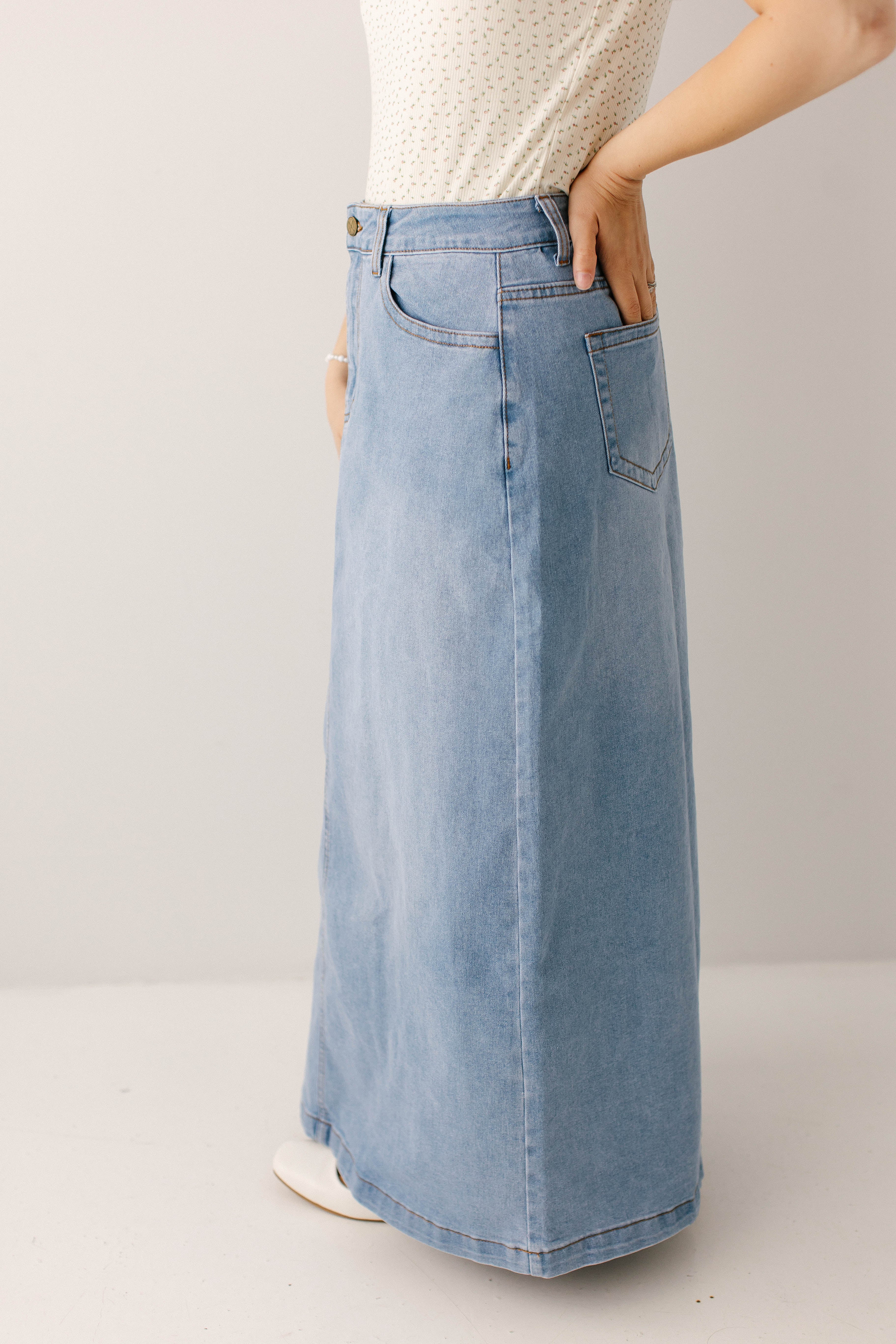 Renee A-Line Stretch Denim Maxi Skirt FINAL SALE - Image 5