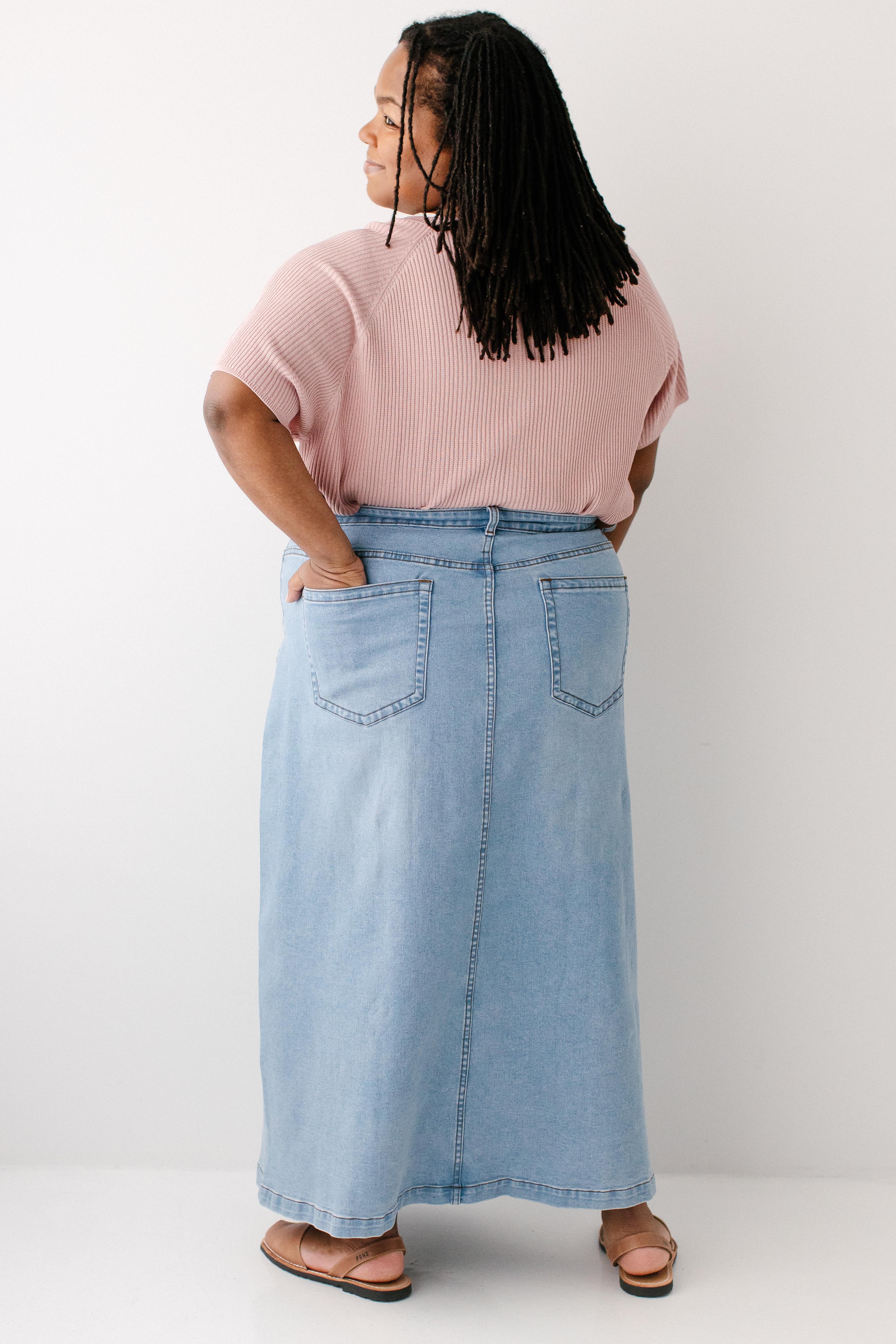 Renee A-Line Stretch Denim Maxi Skirt FINAL SALE - Image 8