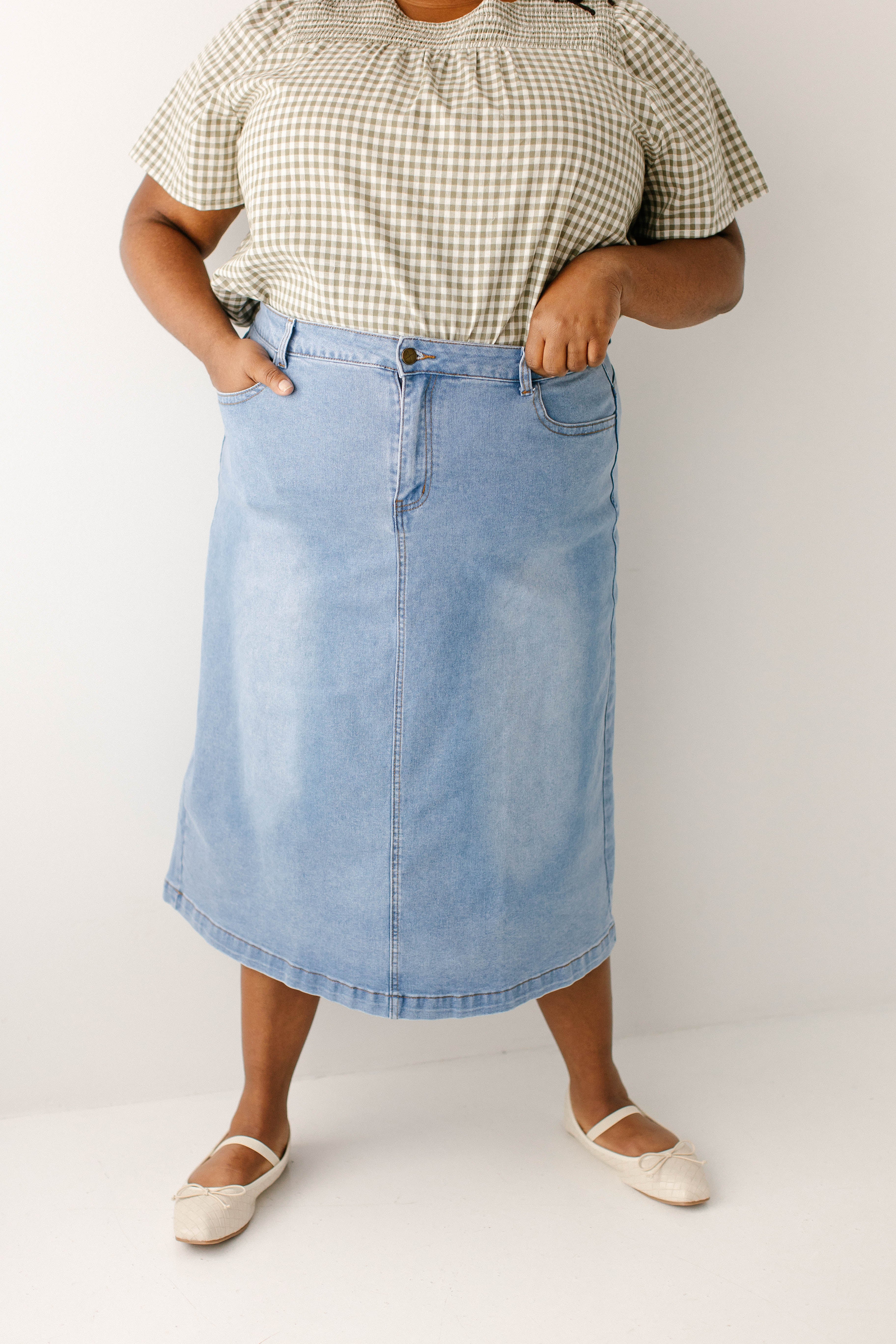 Renee A-Line Stretch Denim Midi Skirt - Image 10