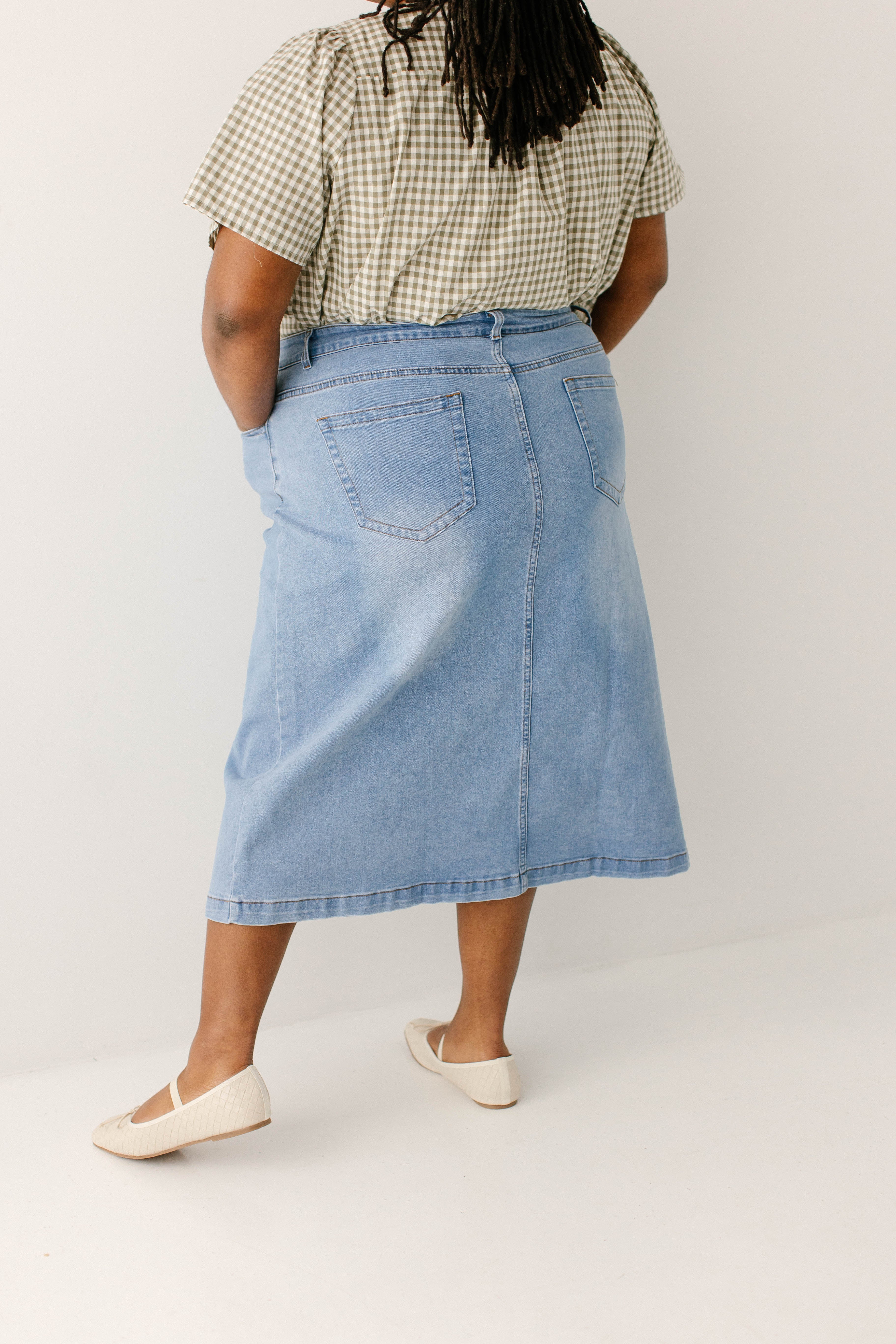 Renee A-Line Stretch Denim Midi Skirt - Image 11