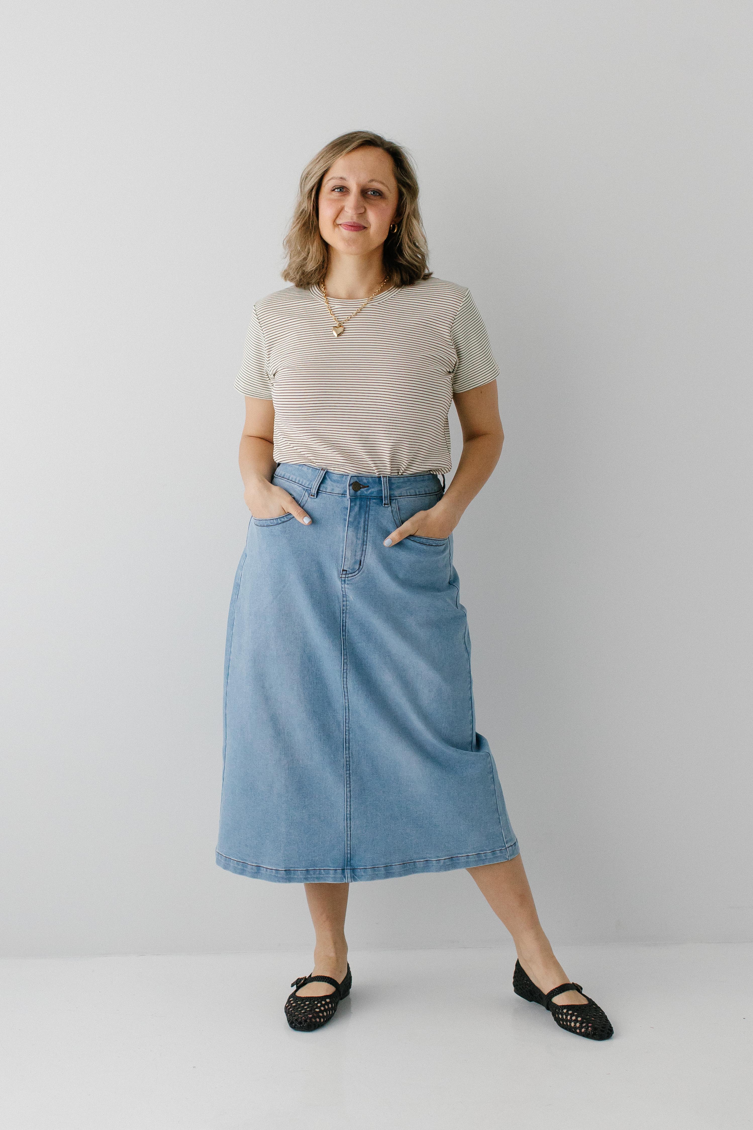 Renee A-Line Stretch Denim Midi Skirt - Image 3