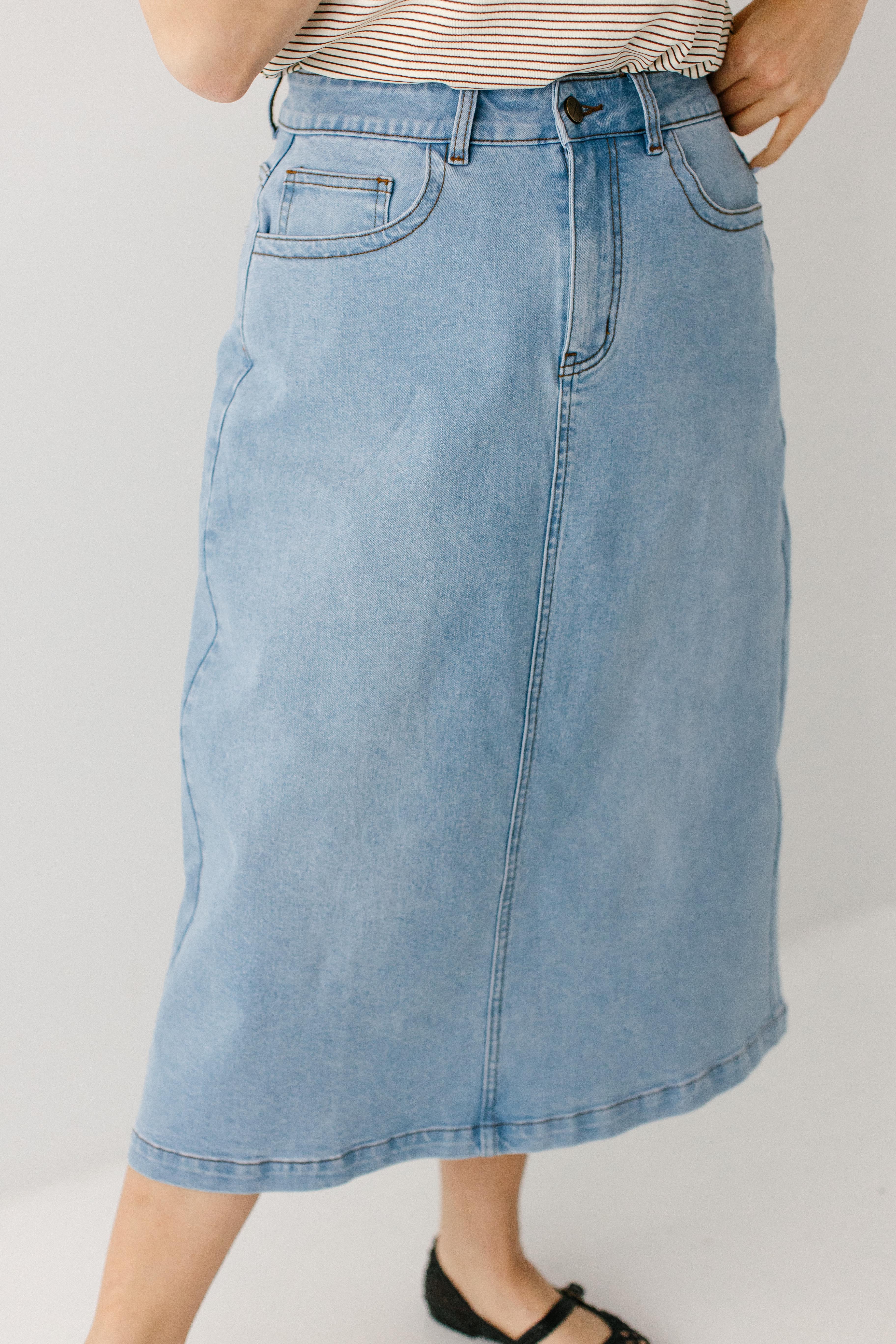 Renee A-Line Stretch Denim Midi Skirt - Image 4