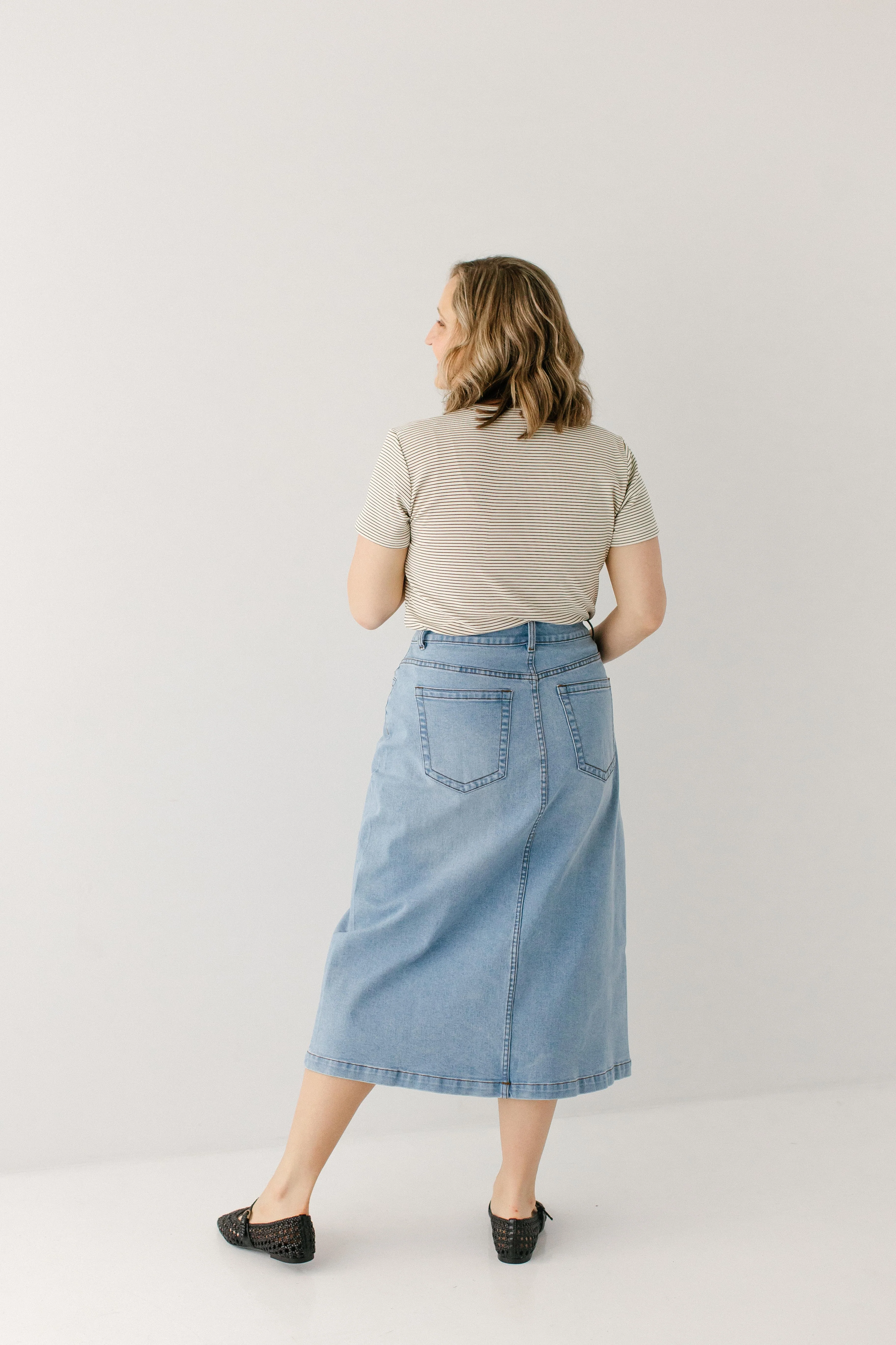Renee A-Line Stretch Denim Midi Skirt - Image 5
