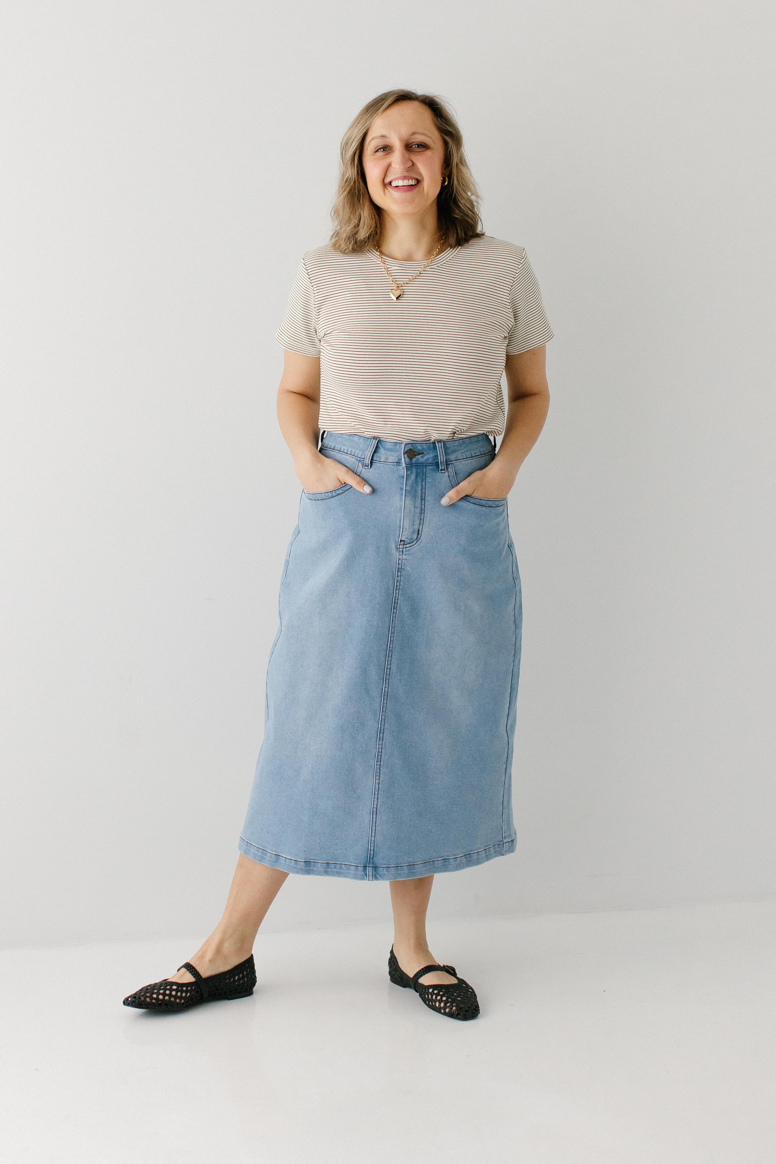 Renee A-Line Stretch Denim Midi Skirt - Image 6