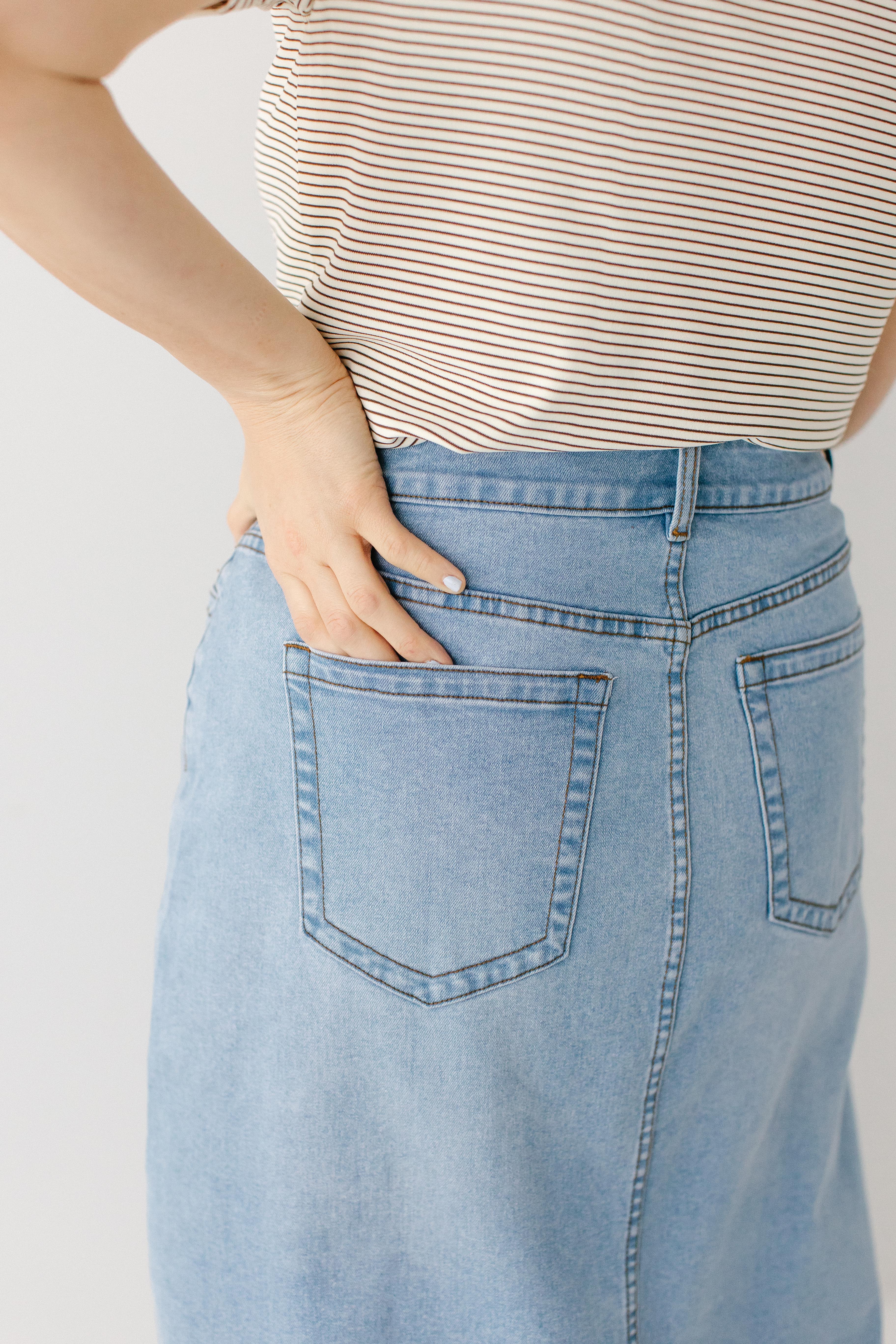 Renee A-Line Stretch Denim Midi Skirt - Image 8