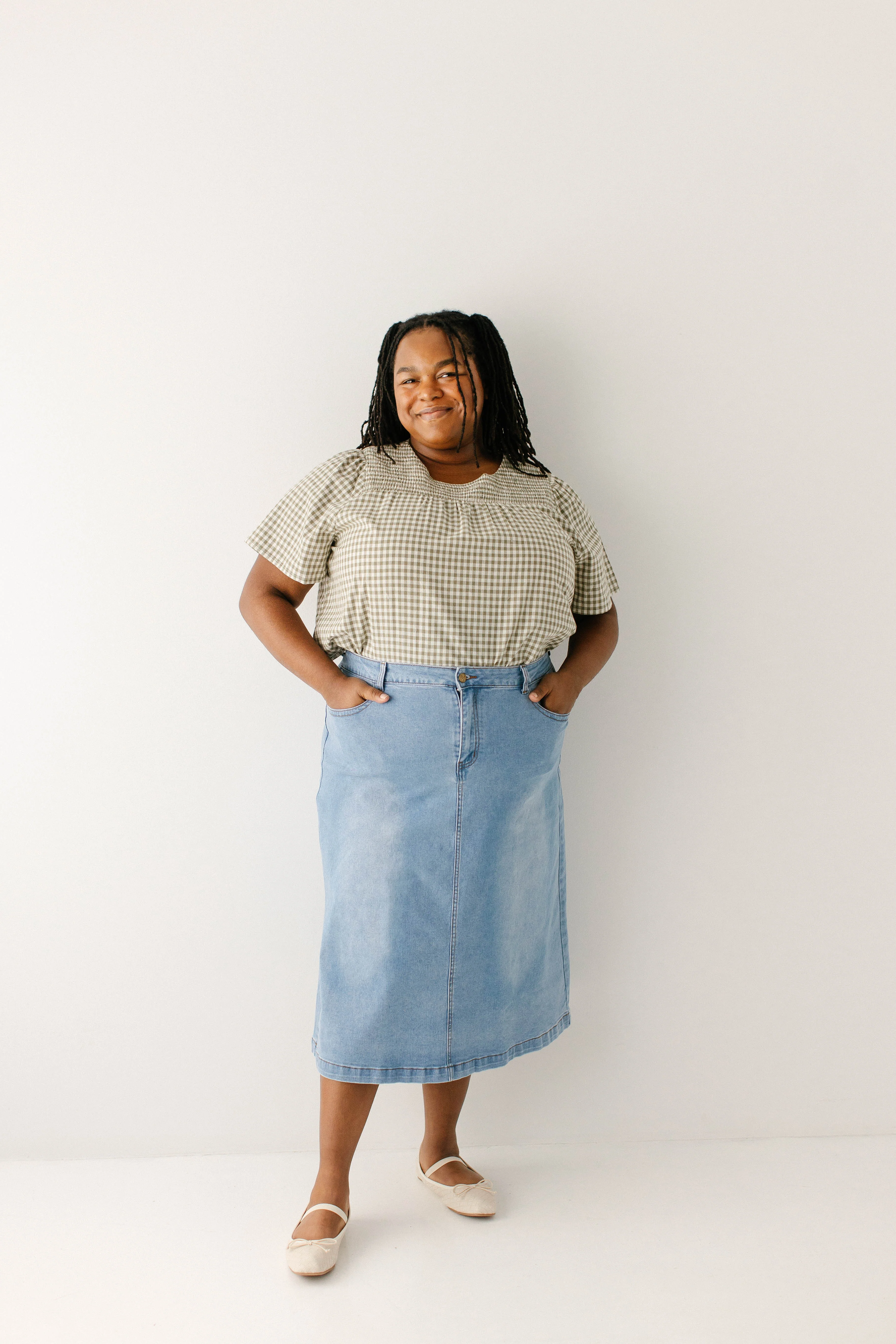 Renee A-Line Stretch Denim Midi Skirt - Image 9