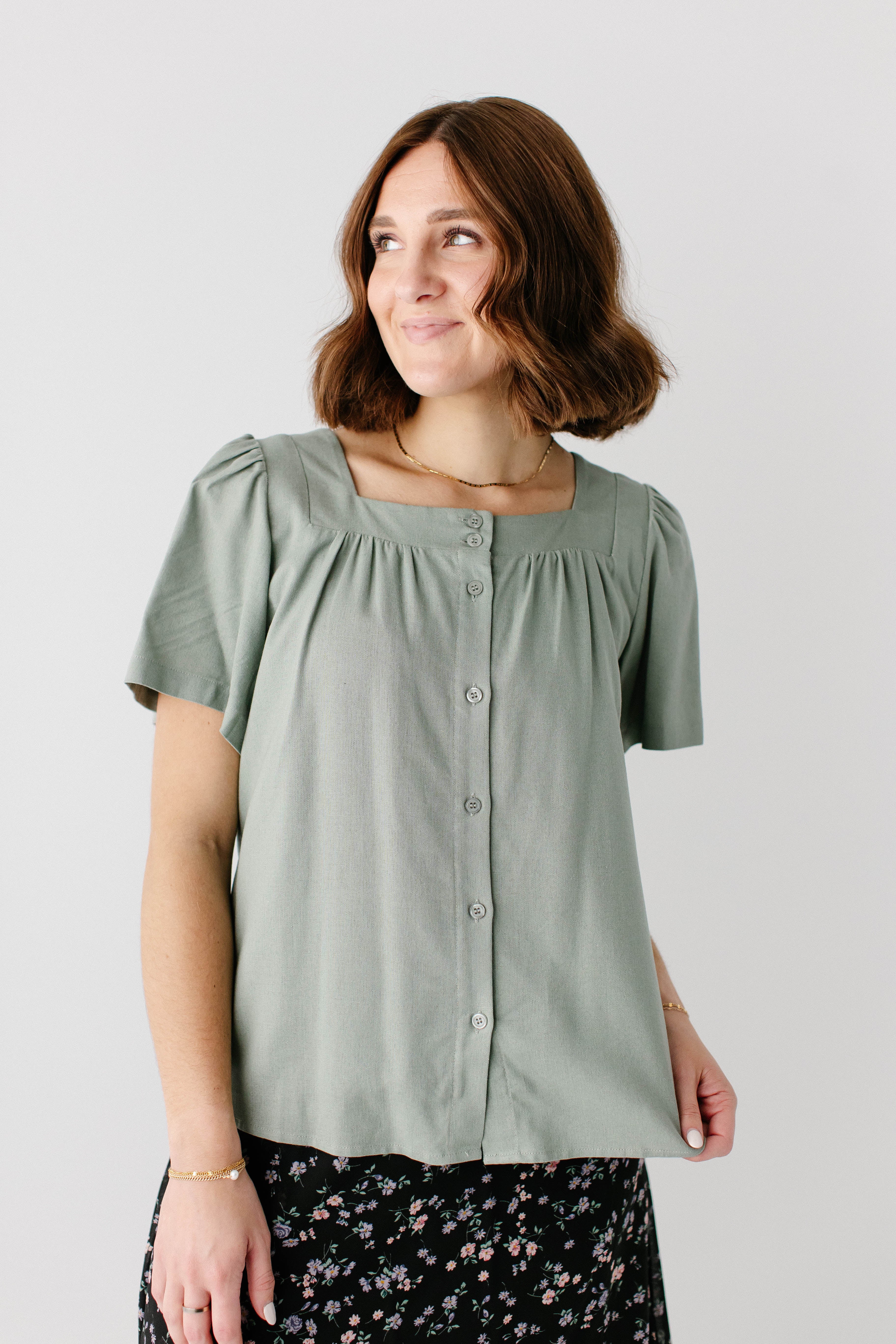 Sadie Square Neck Button Down Top
