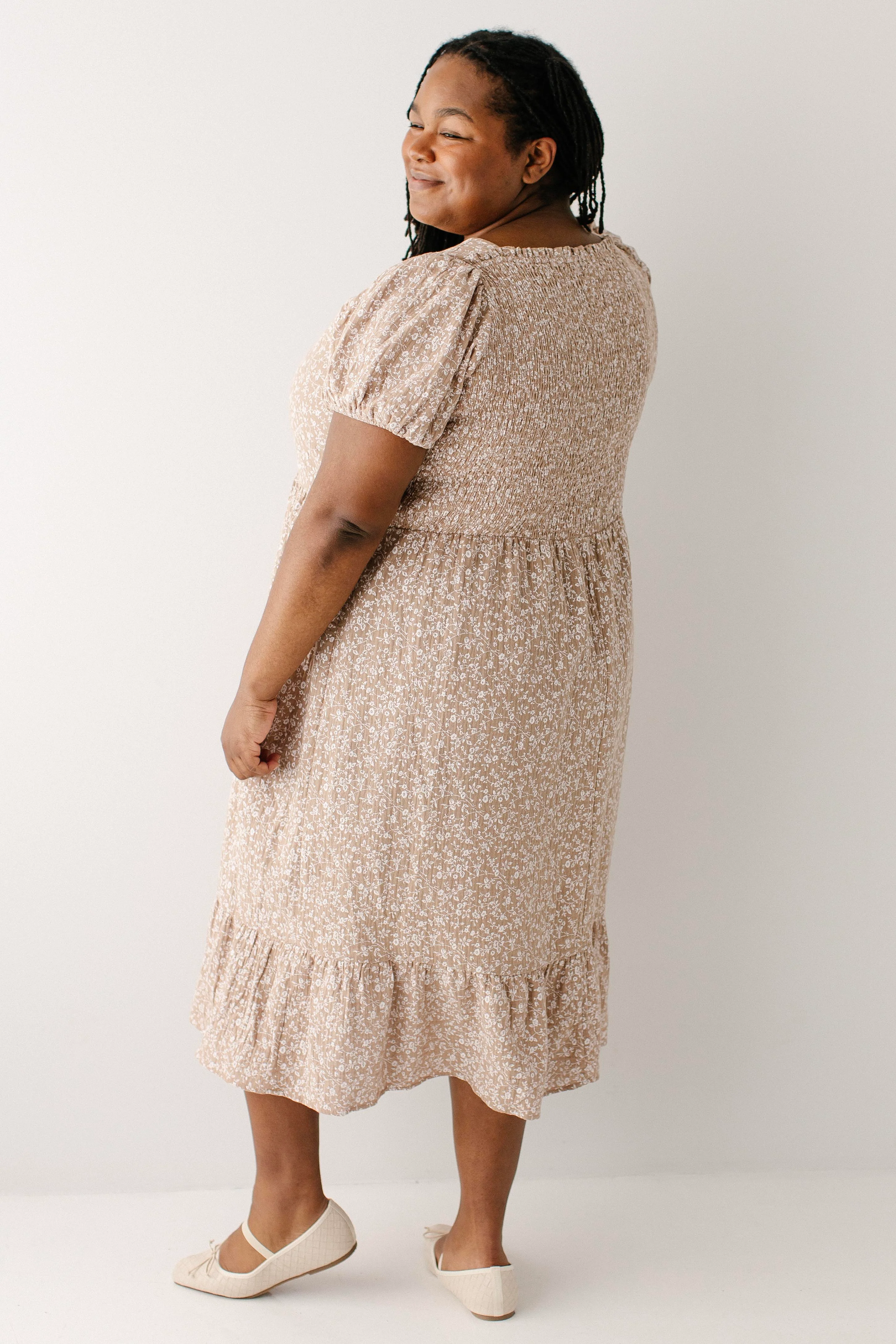 Samantha Smocked Back Ditsy Floral Midi Dress - Image 9