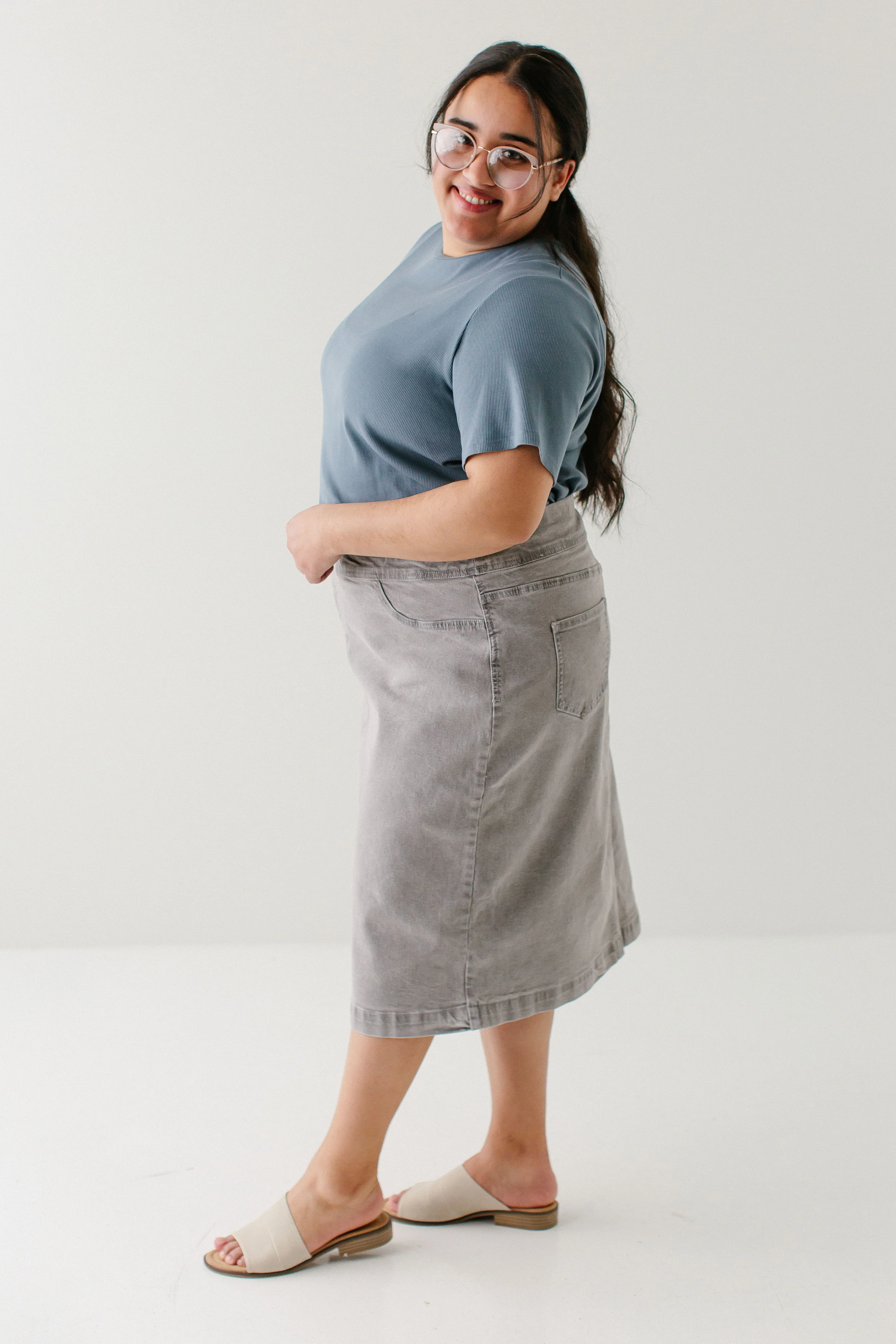Sara Classic Knee Length Denim Skirt FINAL SALE - Image 12