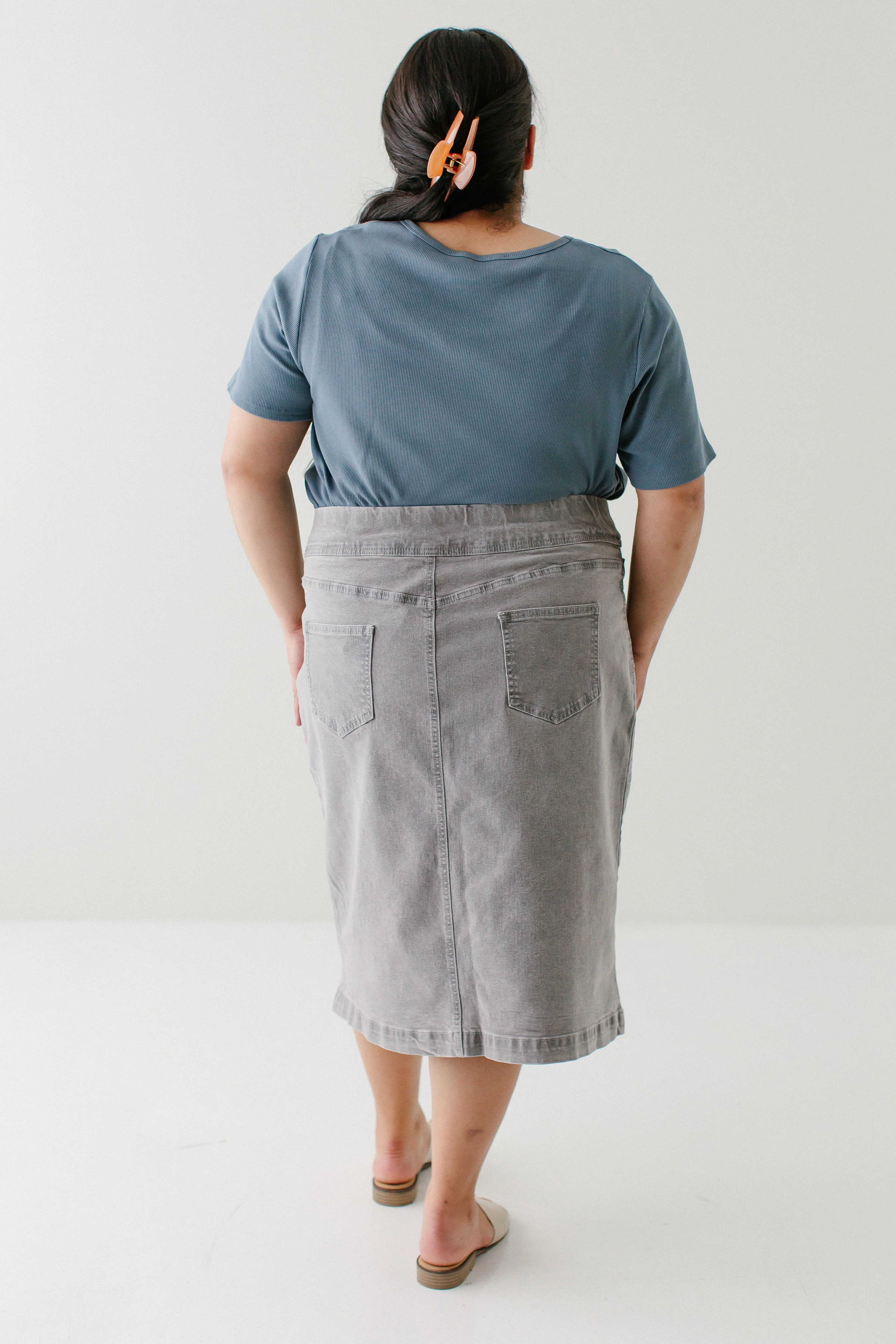 Sara Classic Knee Length Denim Skirt FINAL SALE - Image 13