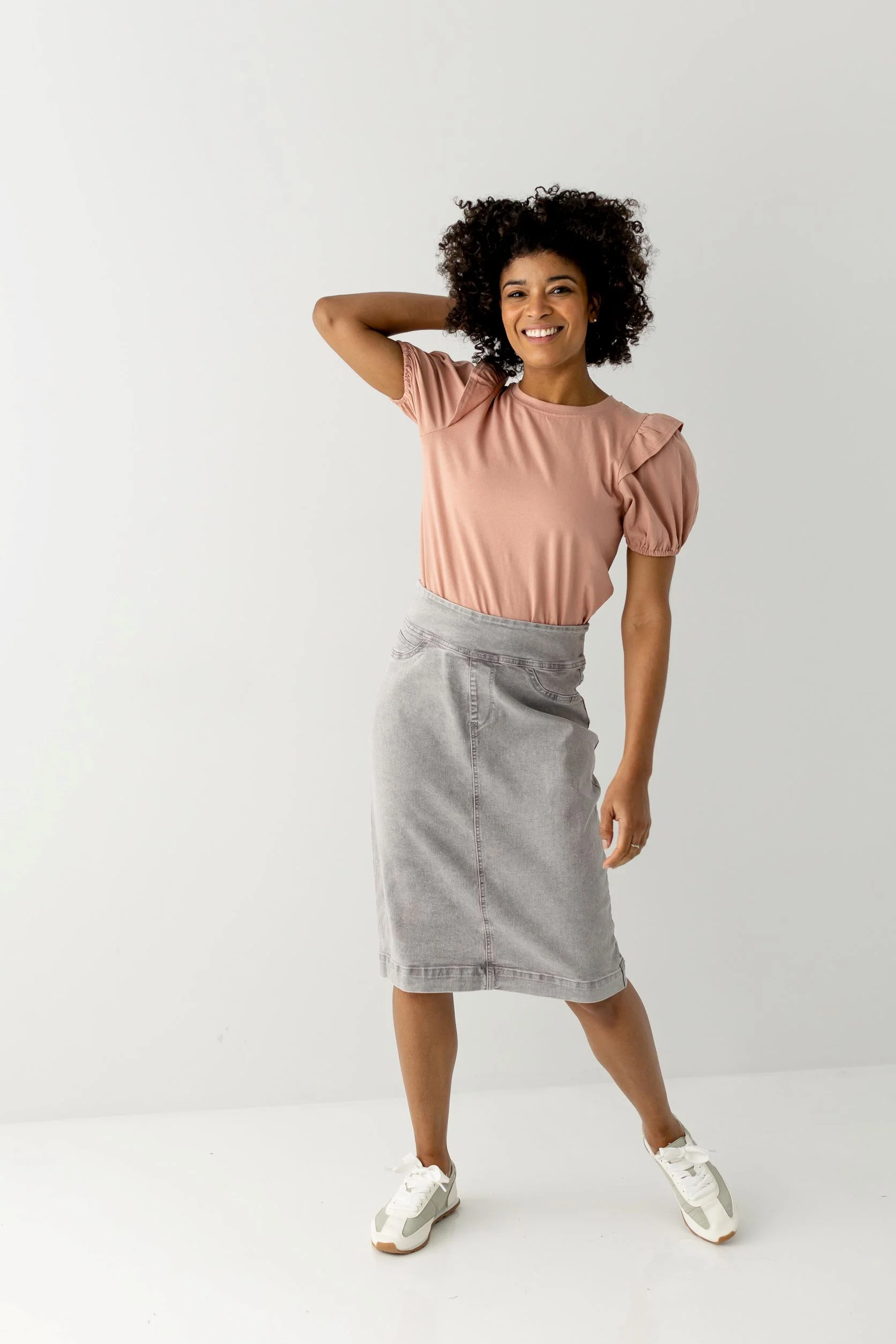 Sara Classic Knee Length Denim Skirt FINAL SALE - Image 14