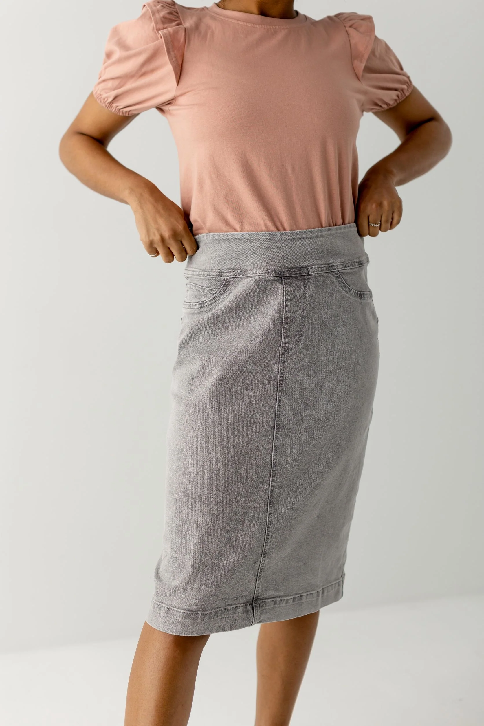 Sara Classic Knee Length Denim Skirt FINAL SALE - Image 15