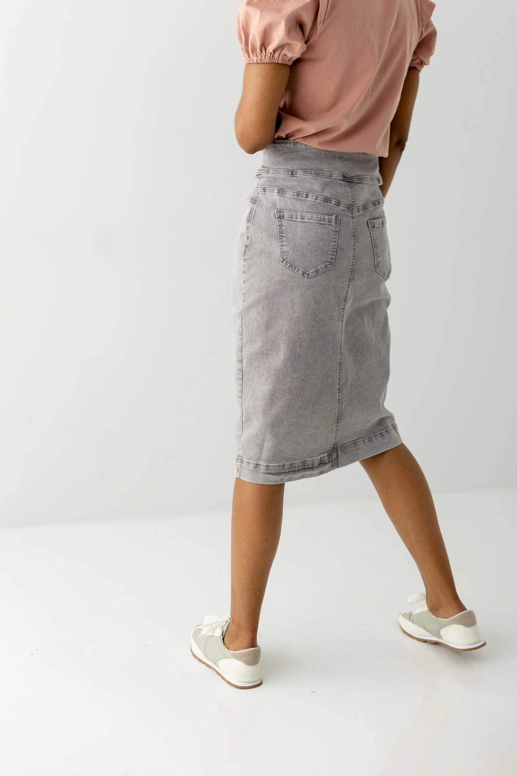 Sara Classic Knee Length Denim Skirt FINAL SALE - Image 17