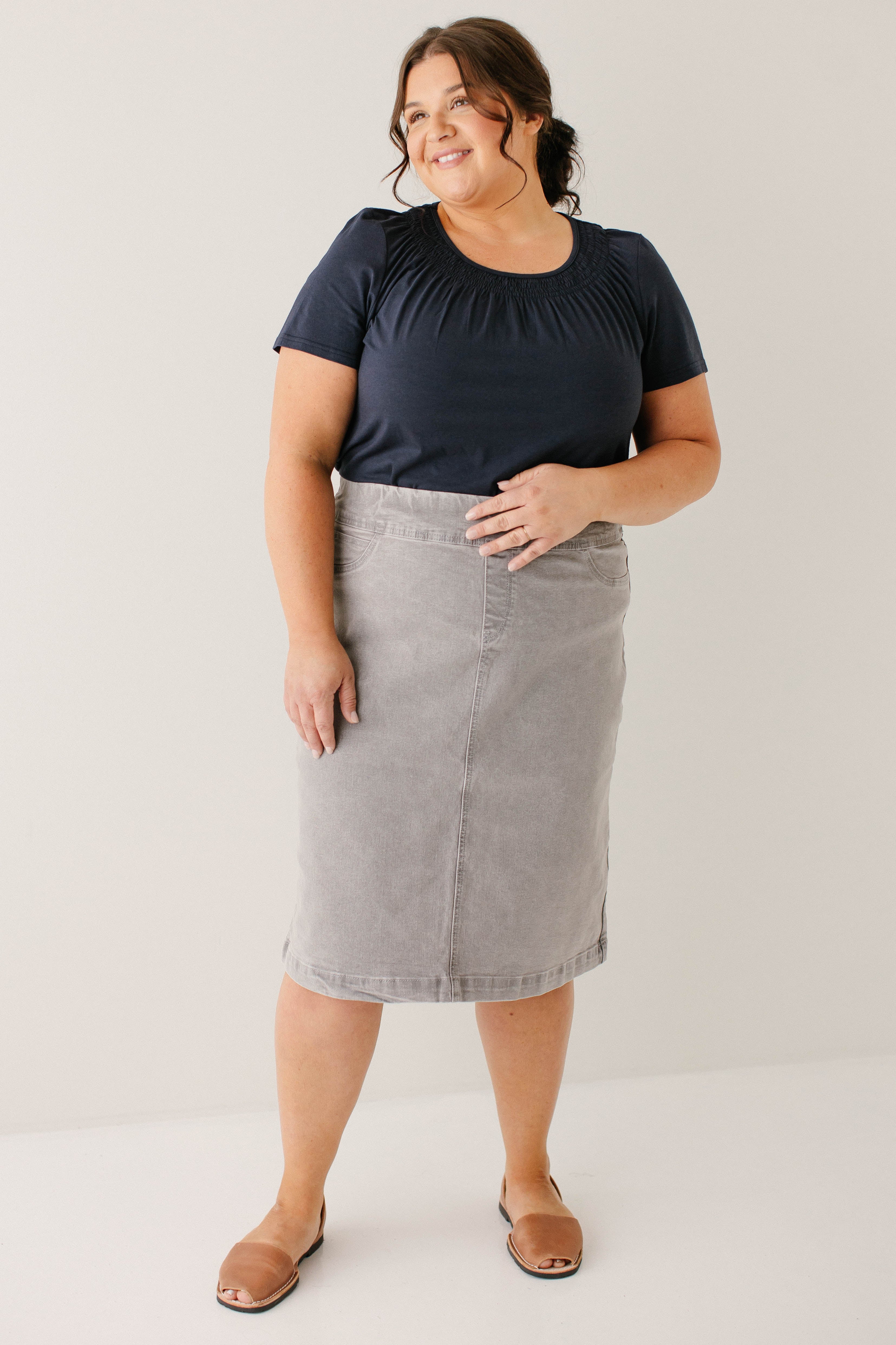Sara Classic Knee Length Denim Skirt FINAL SALE - Image 3