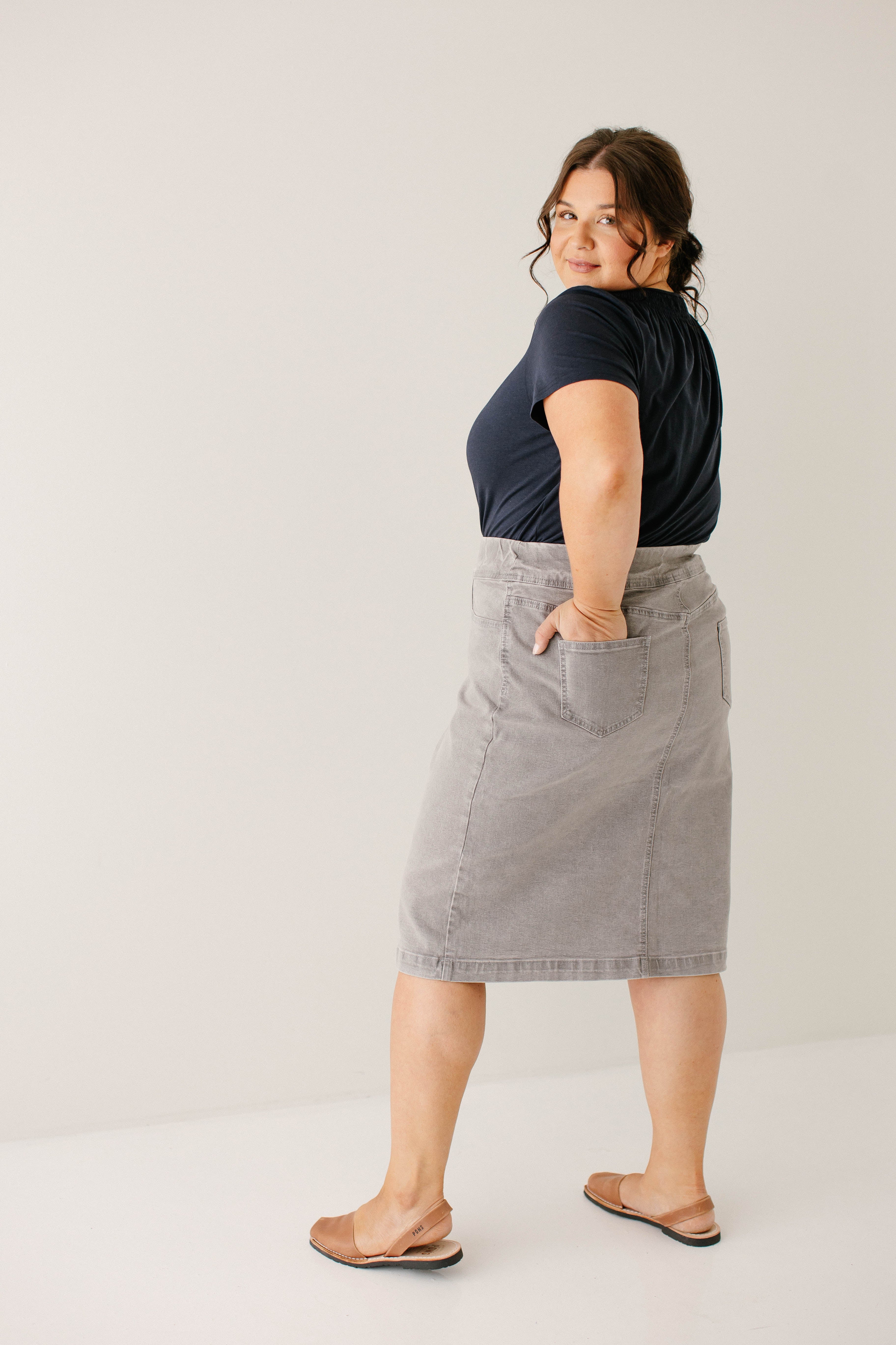 Sara Classic Knee Length Denim Skirt FINAL SALE - Image 4