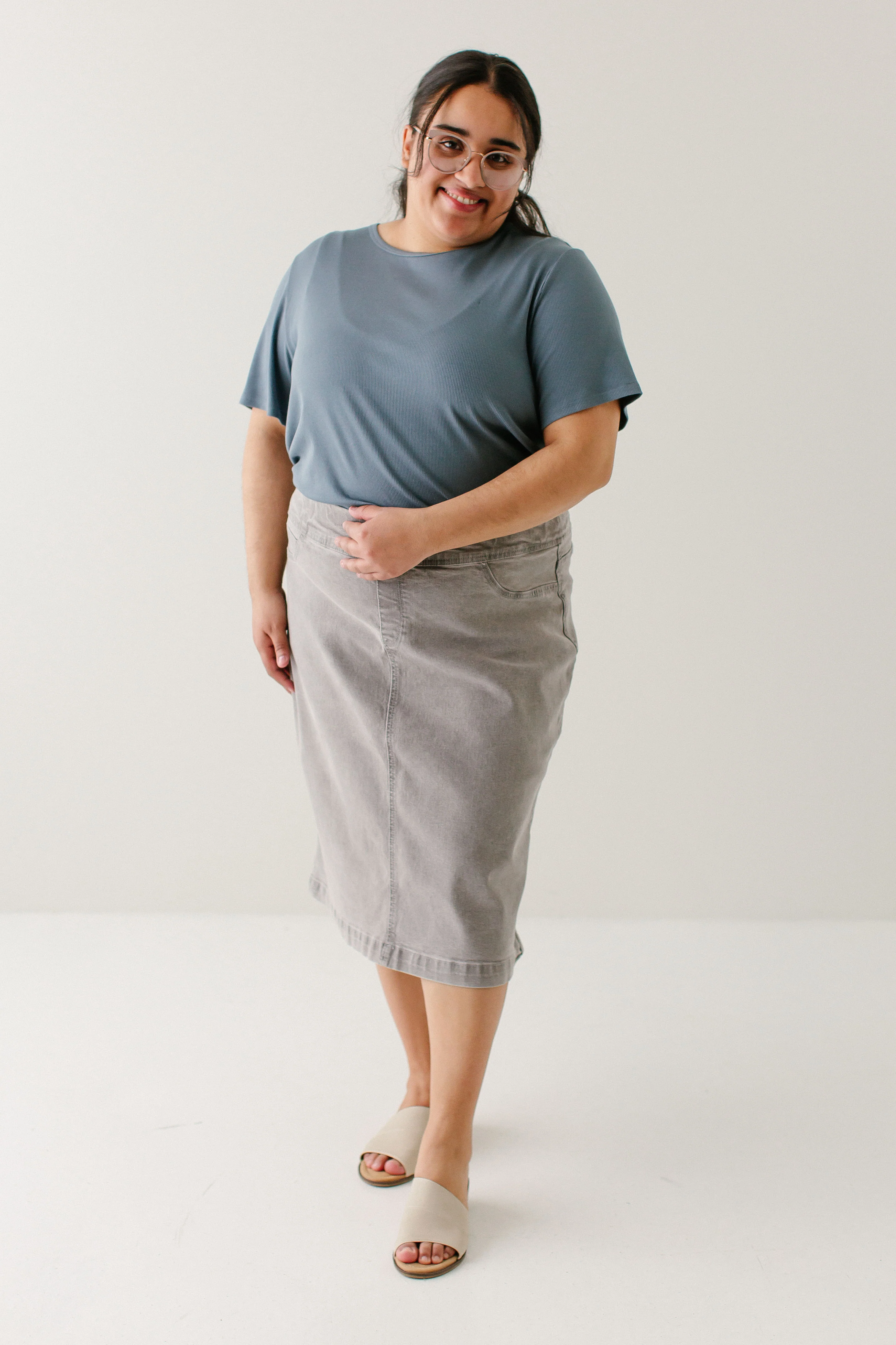 Sara Classic Knee Length Denim Skirt FINAL SALE - Image 8