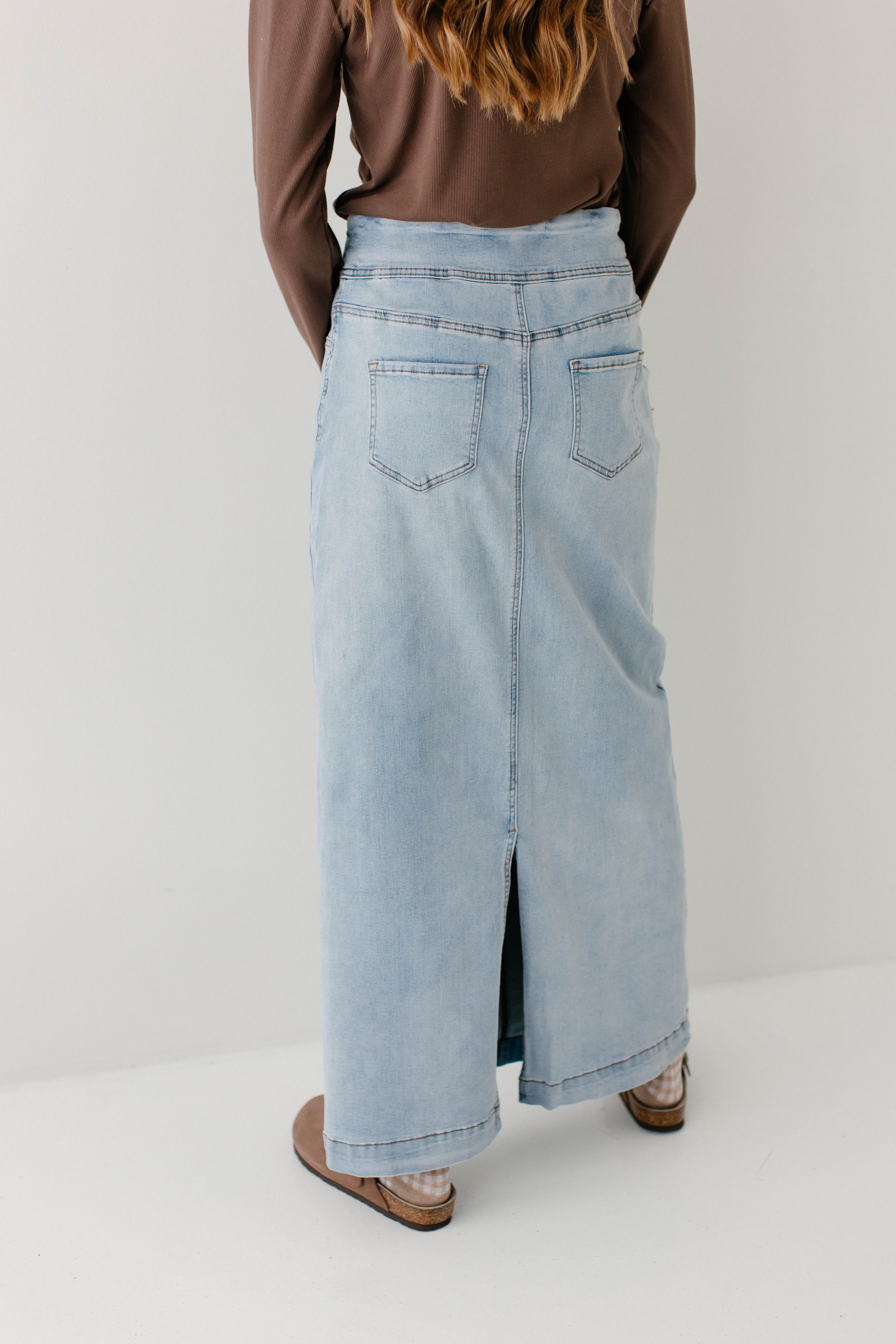 Sara Classic Long Stretch Denim Skirt FINAL SALE - Image 10