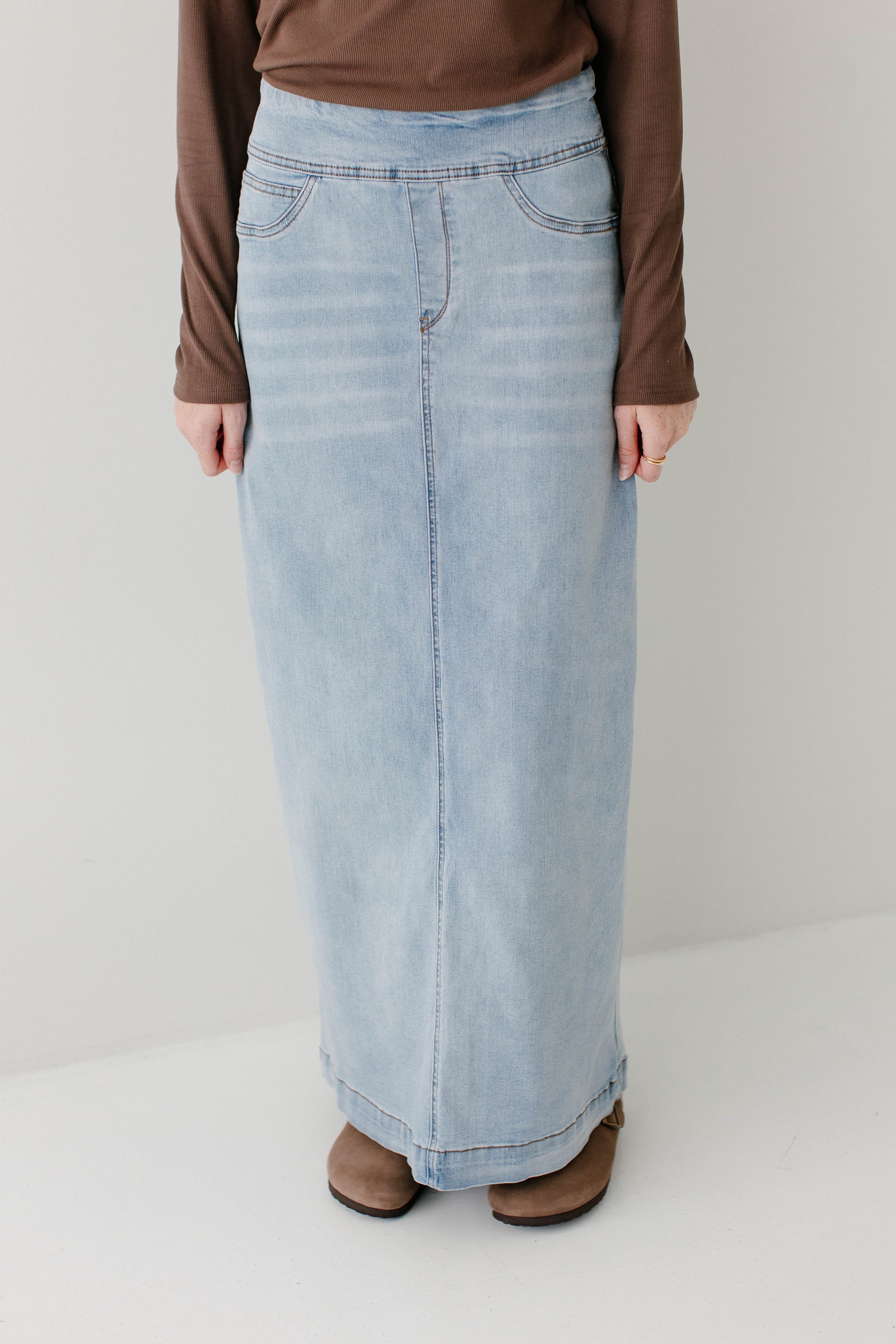 Sara Classic Long Stretch Denim Skirt FINAL SALE - Image 11