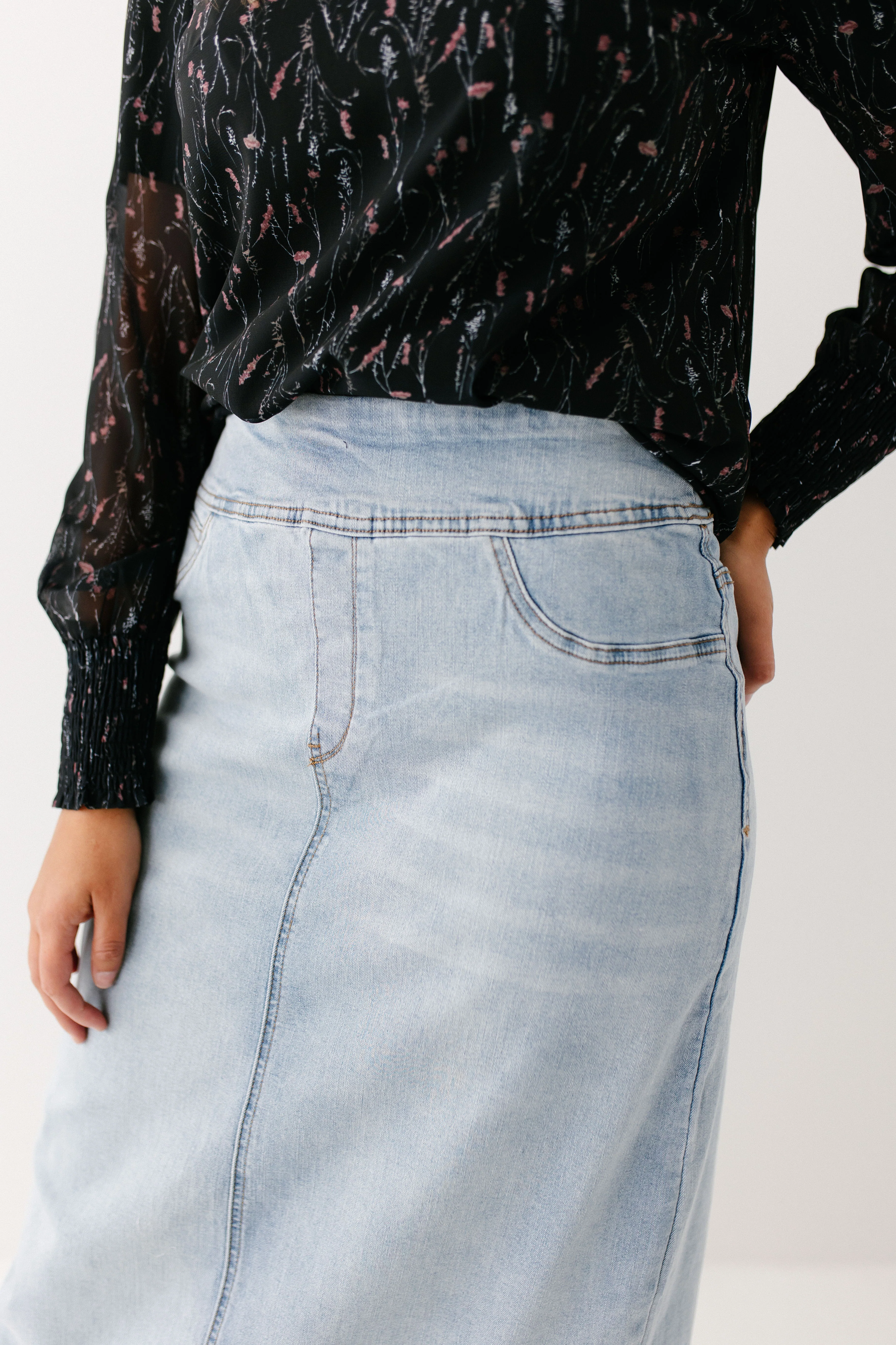Sara Classic Long Stretch Denim Skirt FINAL SALE - Image 13