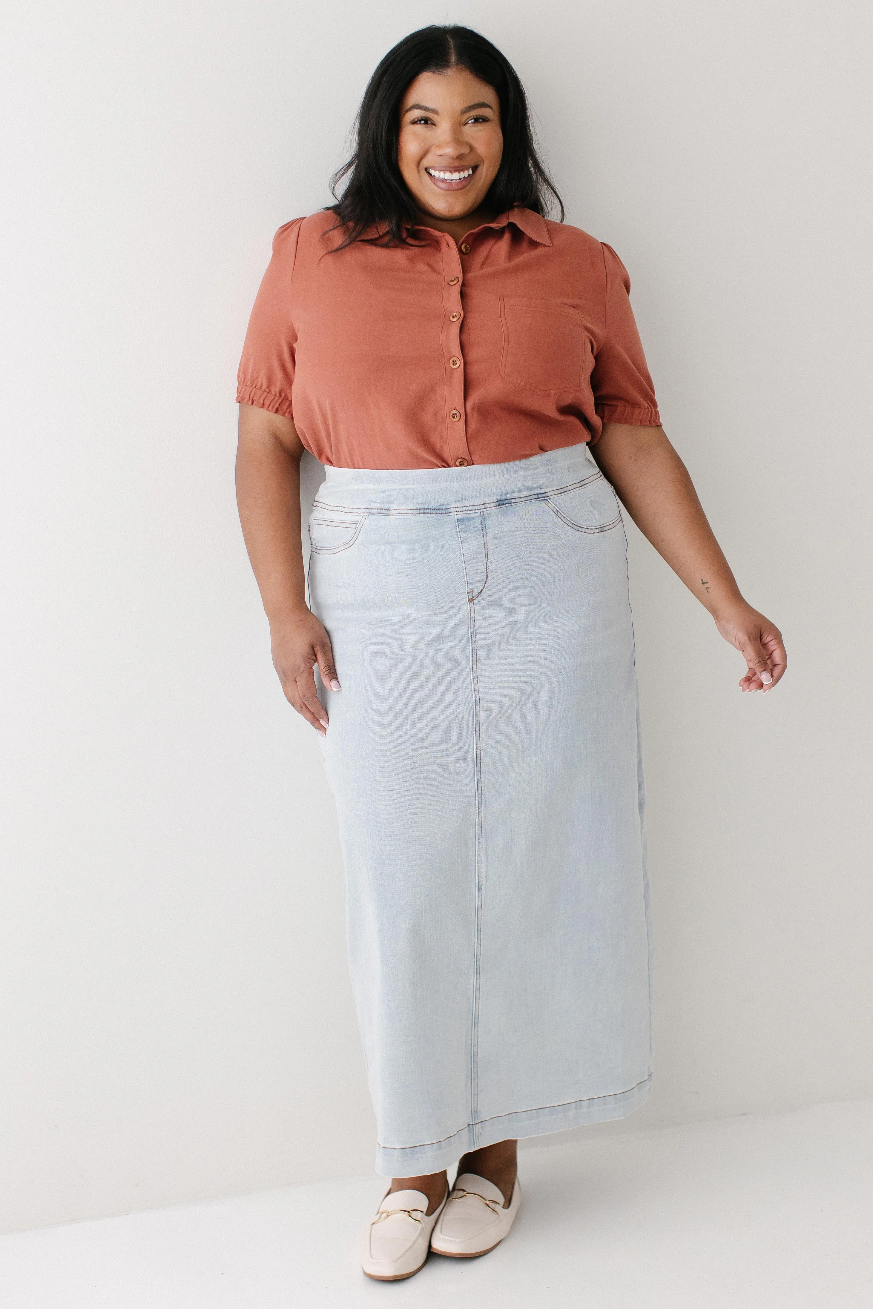 Sara Classic Long Stretch Denim Skirt FINAL SALE - Image 14