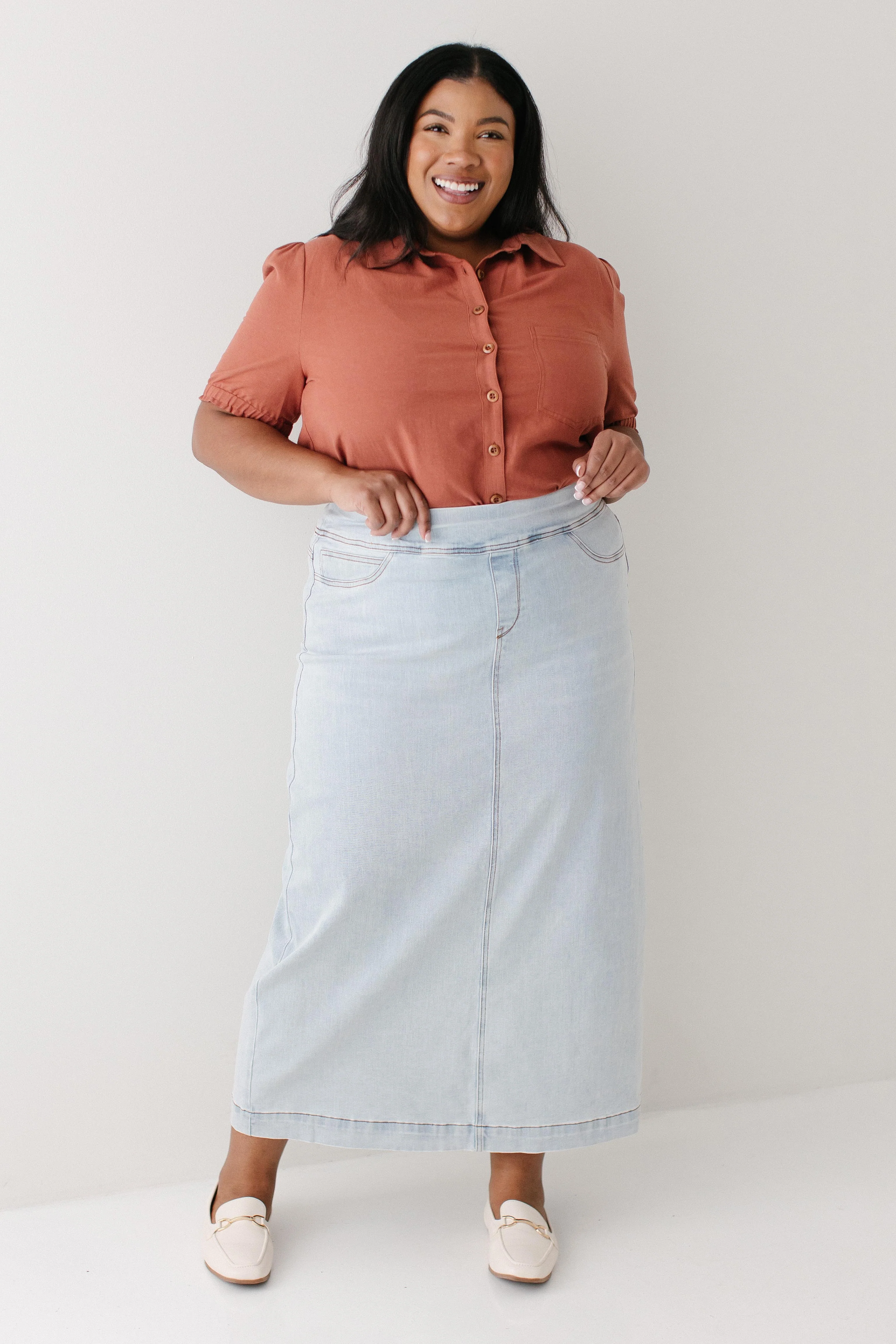 Sara Classic Long Stretch Denim Skirt FINAL SALE - Image 15