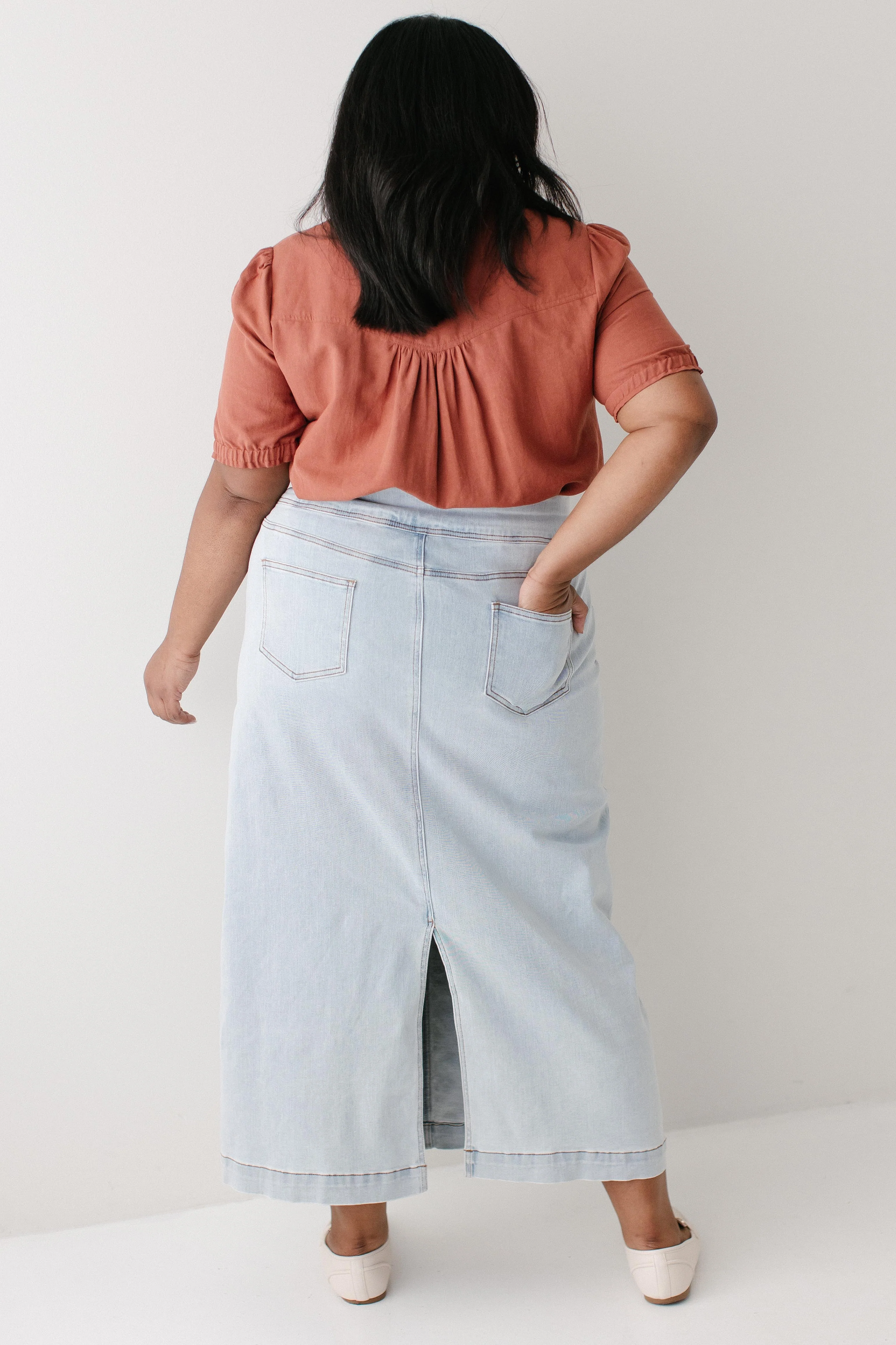 Sara Classic Long Stretch Denim Skirt FINAL SALE - Image 16