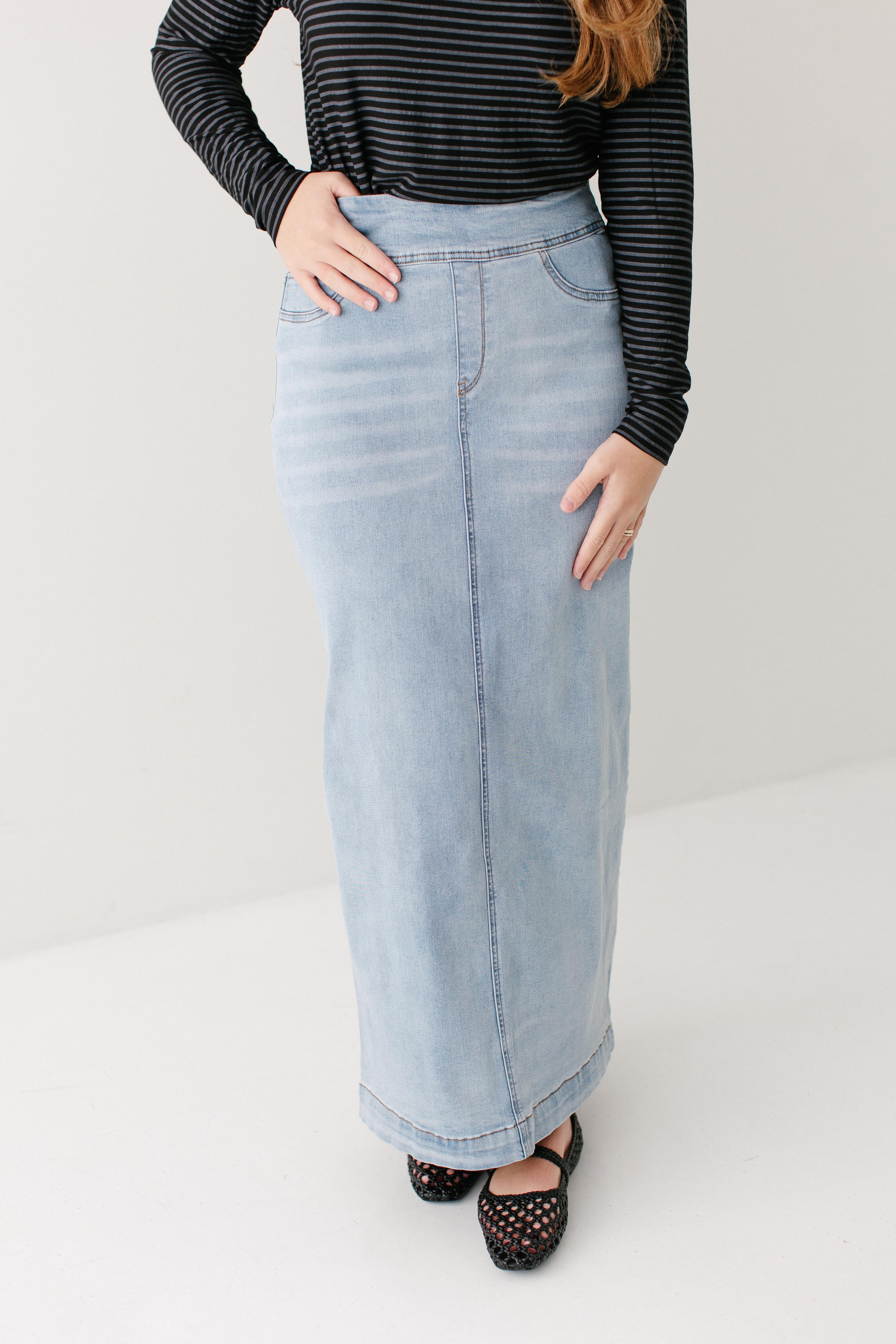 Sara Classic Long Stretch Denim Skirt FINAL SALE - Image 4