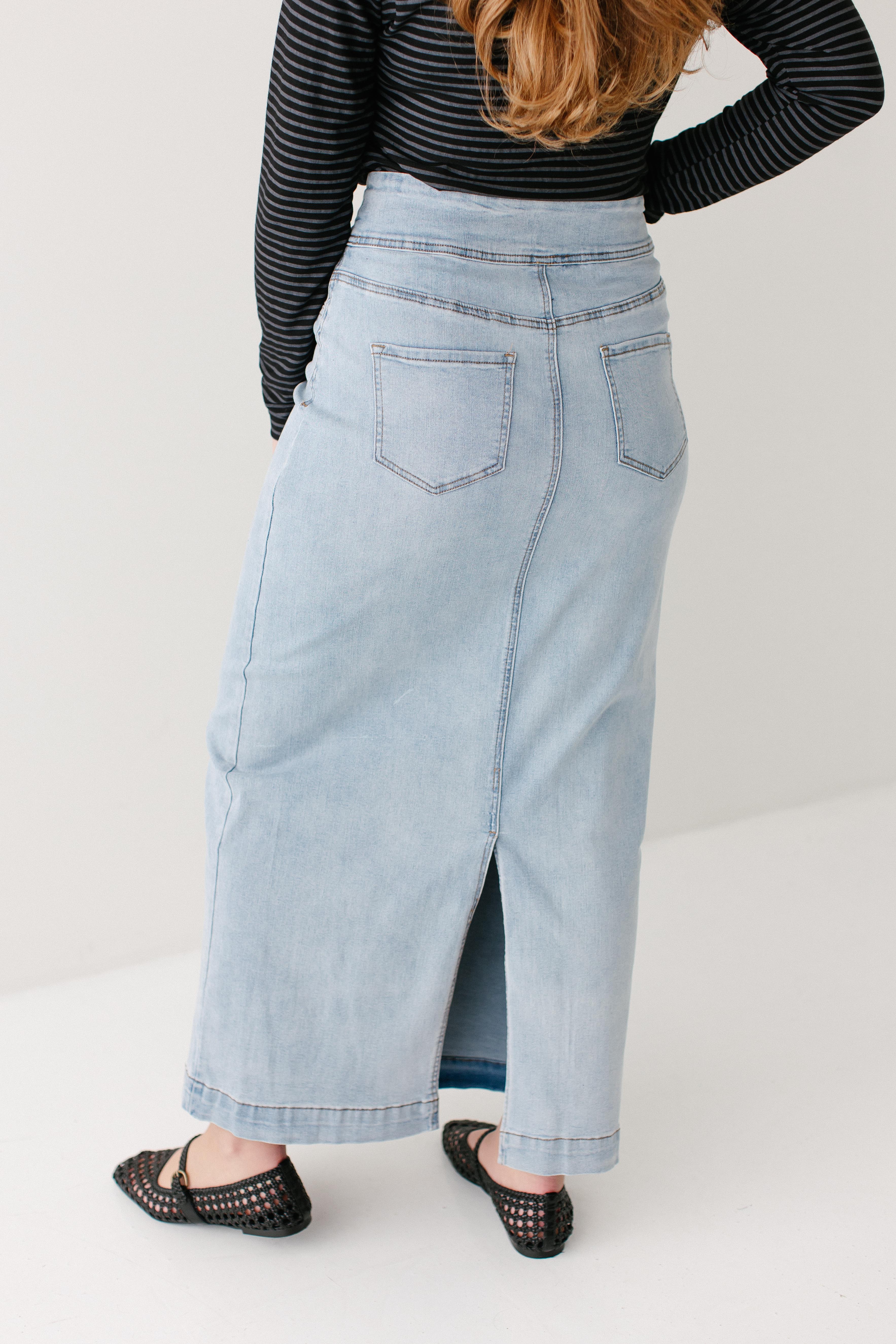 Sara Classic Long Stretch Denim Skirt FINAL SALE - Image 6