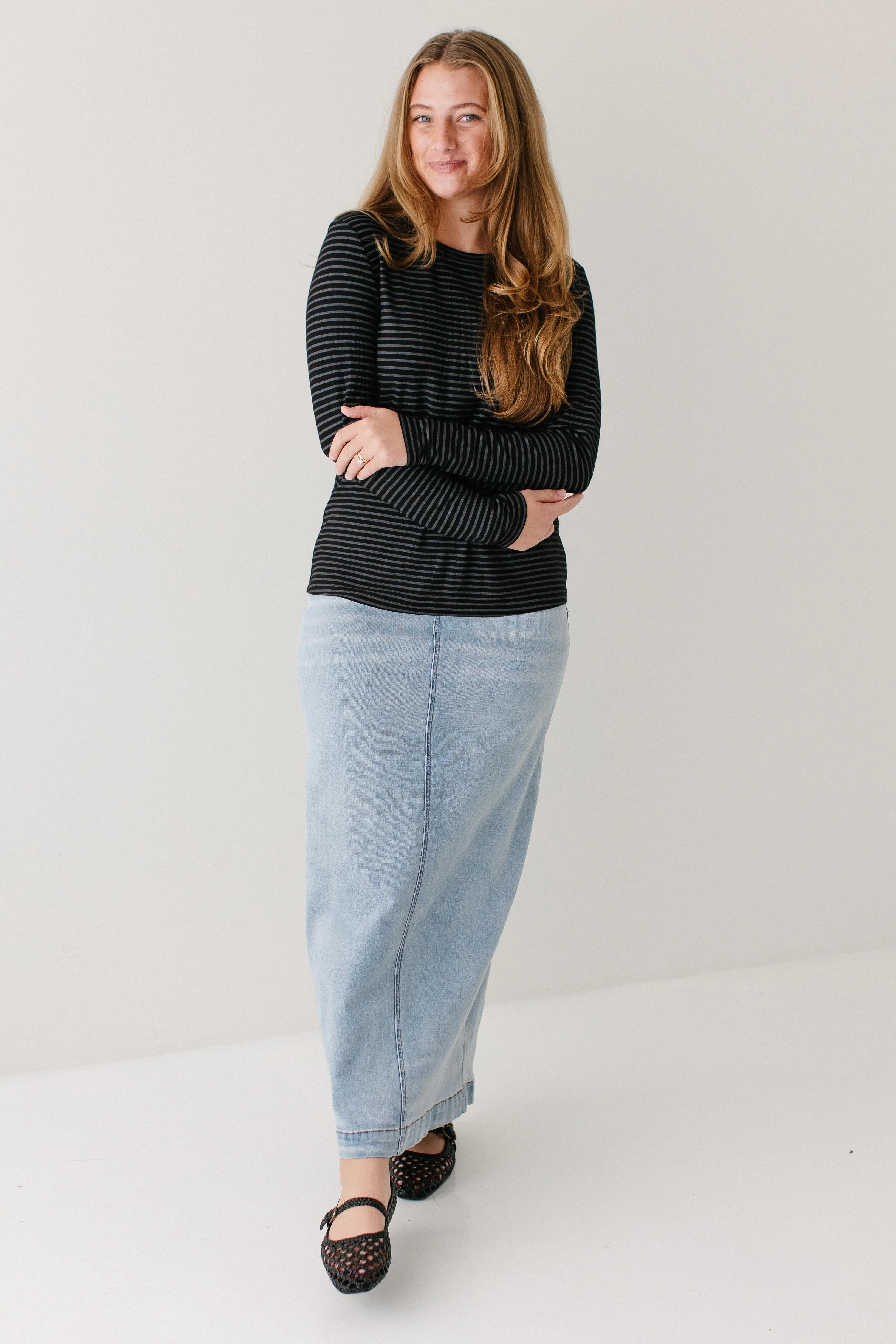 Sara Classic Long Stretch Denim Skirt FINAL SALE - Image 7