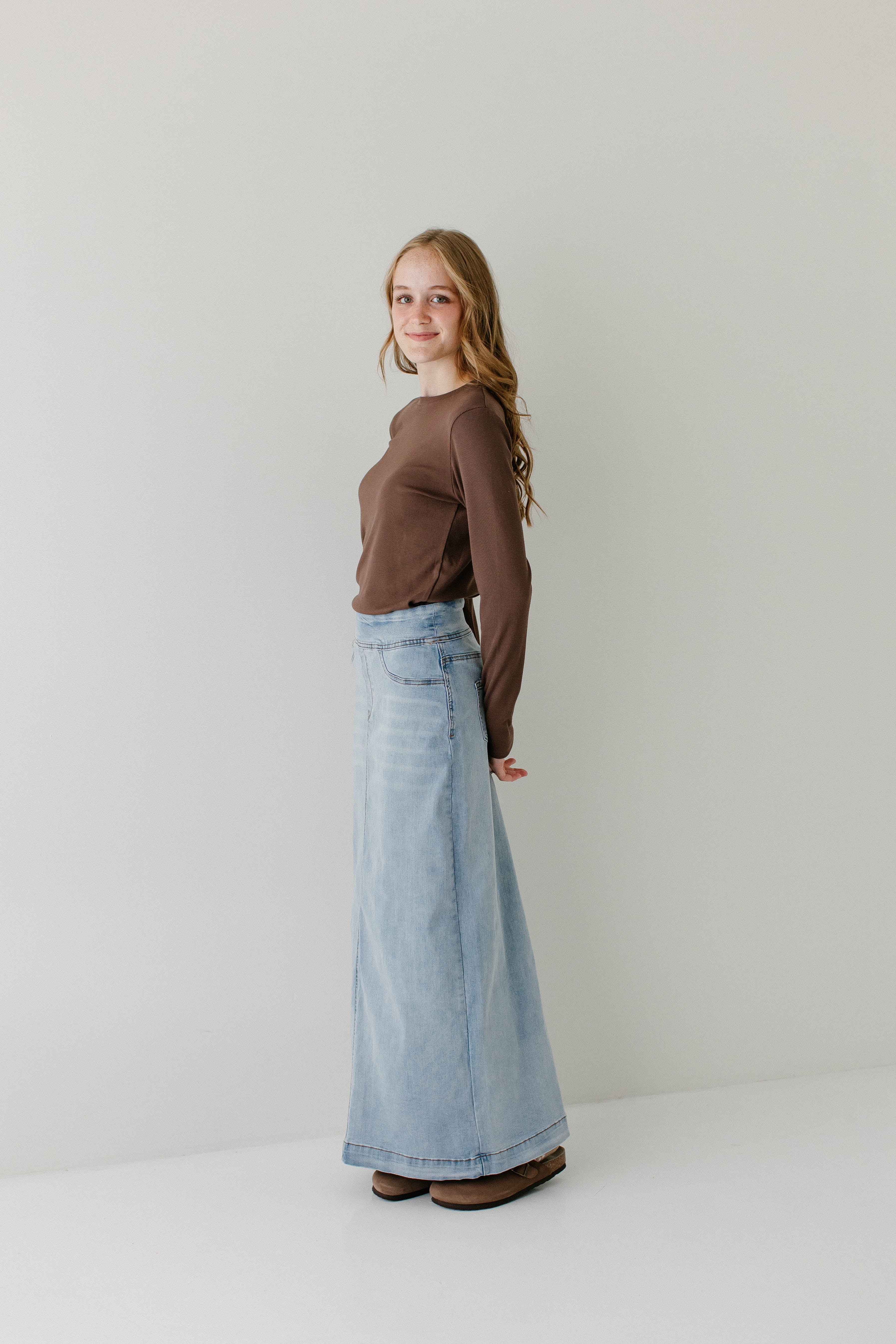 Sara Classic Long Stretch Denim Skirt FINAL SALE - Image 9