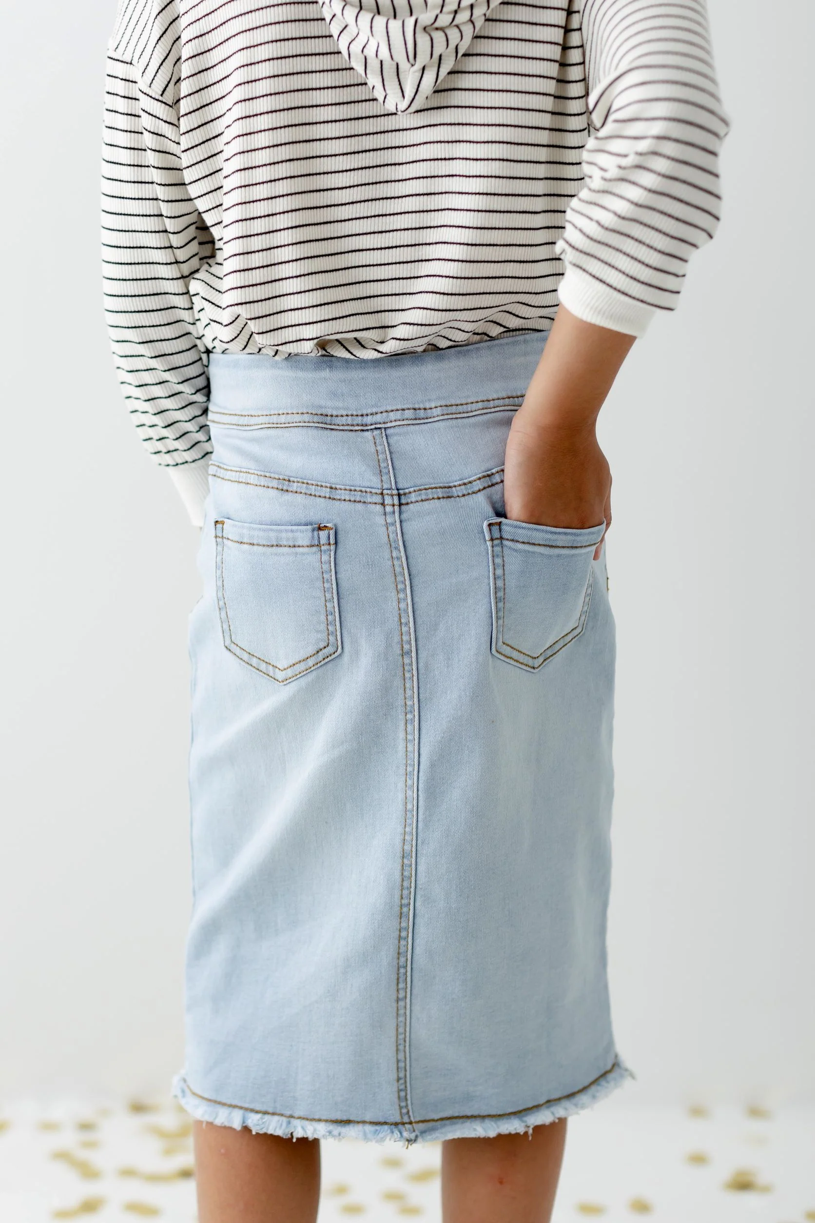 Sara Girl Classic Denim Skirt in Light Wash - Image 10